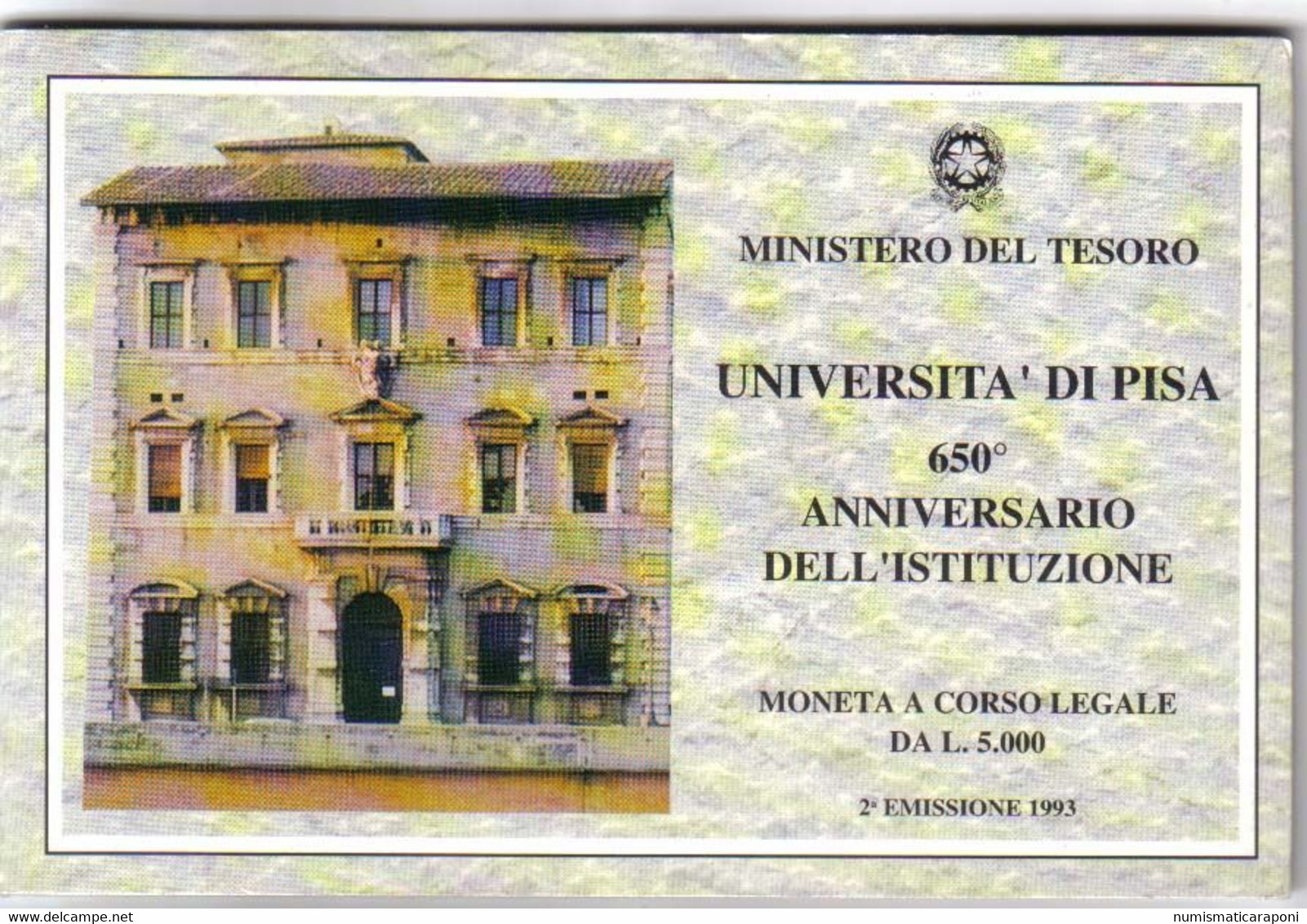 ITALIA 1993  5000 Lire AG Fdc Università Di Pisa - 5 000 Liras