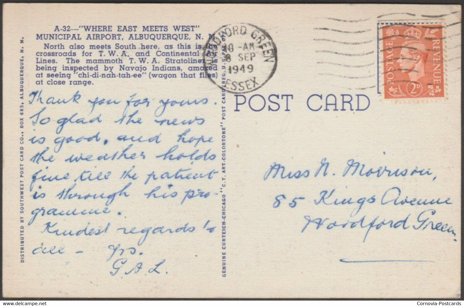 Municipal Airport, Albuquerque, New Mexico, 1949 - Southwest Post Card Co Postcard - Albuquerque