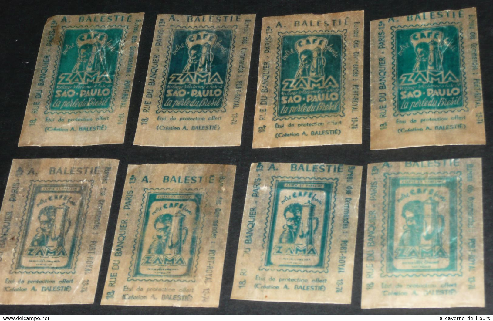 Lot De 10 Anciennes Pochettes Publicitaires Pour Timbre, A Balestié, Café ZAMA, Sao Paulo Brésil, Variétés - Sobres Transparentes