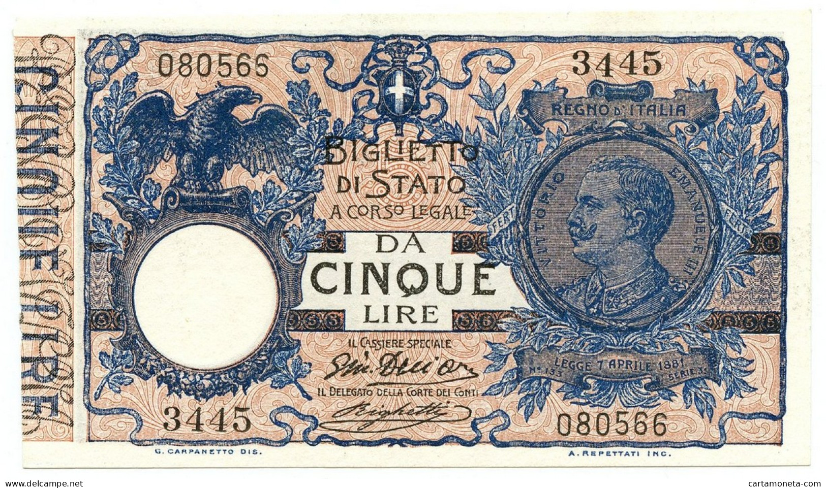 5 LIRE BIGLIETTO DI STATO VITTORIO EMANUELE III FLOREALE 05/11/1914 FDS - Regno D'Italia – Other