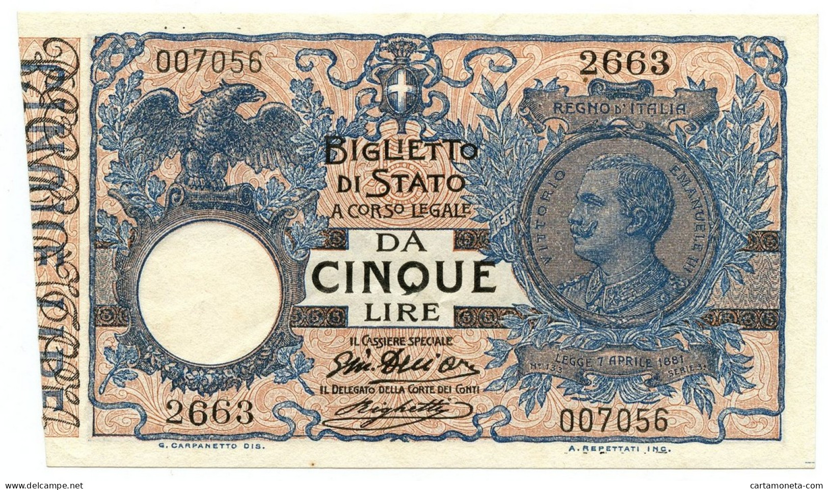 5 LIRE BIGLIETTO DI STATO VITTORIO EMANUELE III FLOREALE 05/11/1914 SUP- - Regno D'Italia – Other