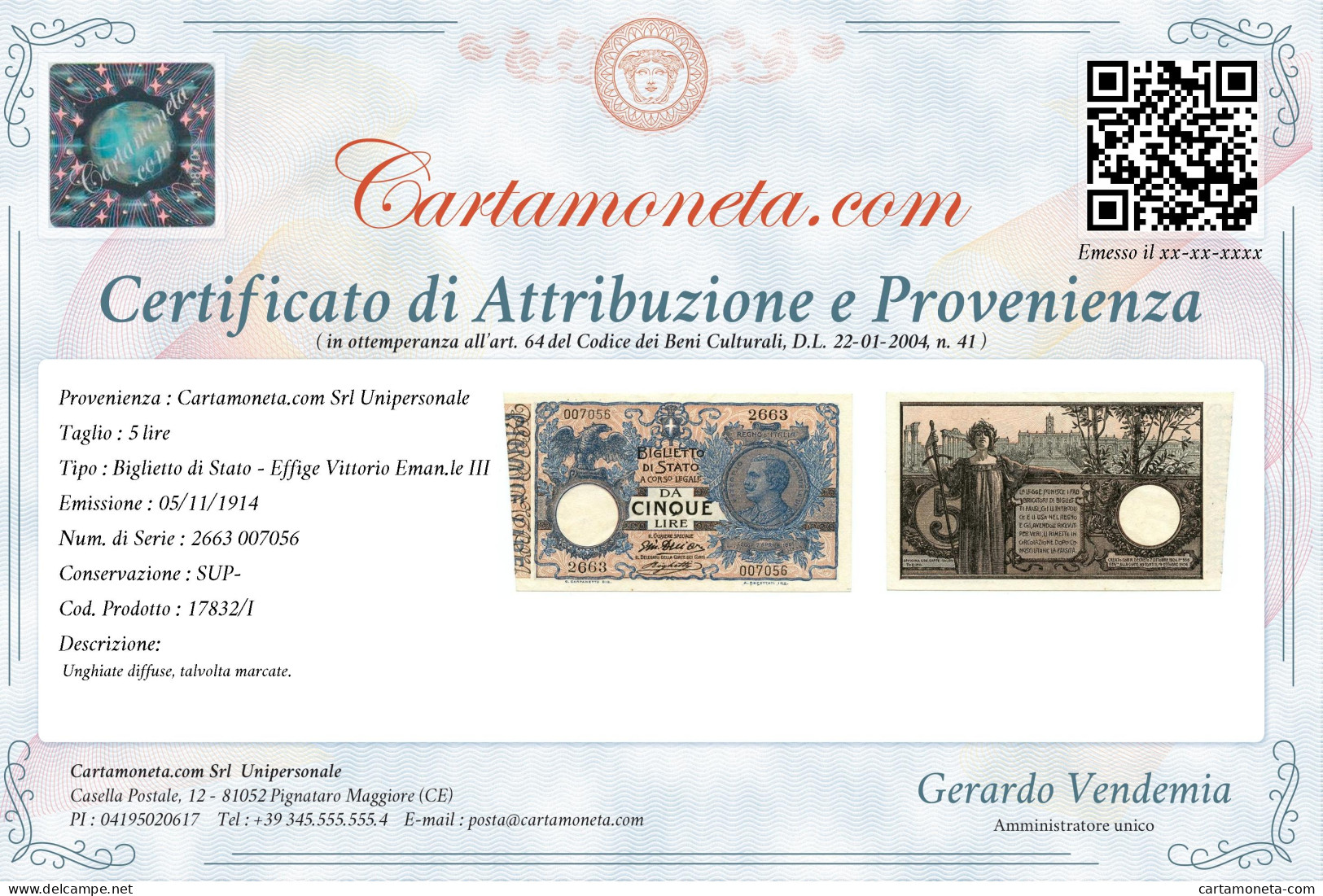 5 LIRE BIGLIETTO DI STATO VITTORIO EMANUELE III FLOREALE 05/11/1914 SUP- - Andere