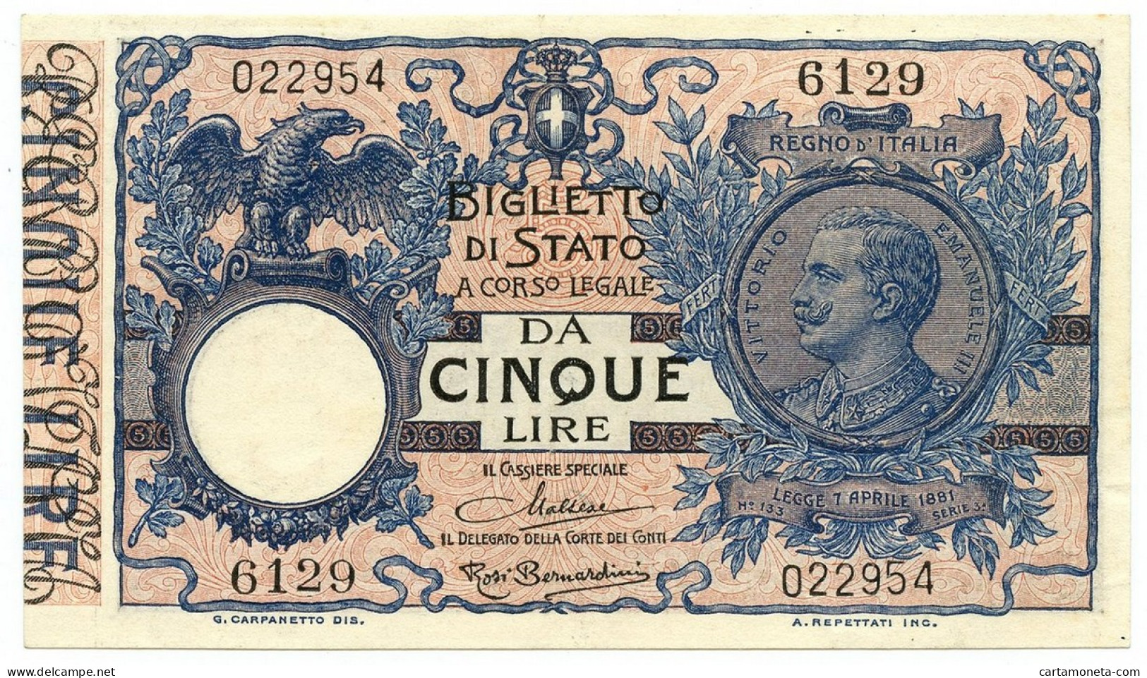 5 LIRE BIGLIETTO DI STATO VITTORIO EMANUELE III FLOREALE 10/07/1924 SPL - Regno D'Italia – Autres