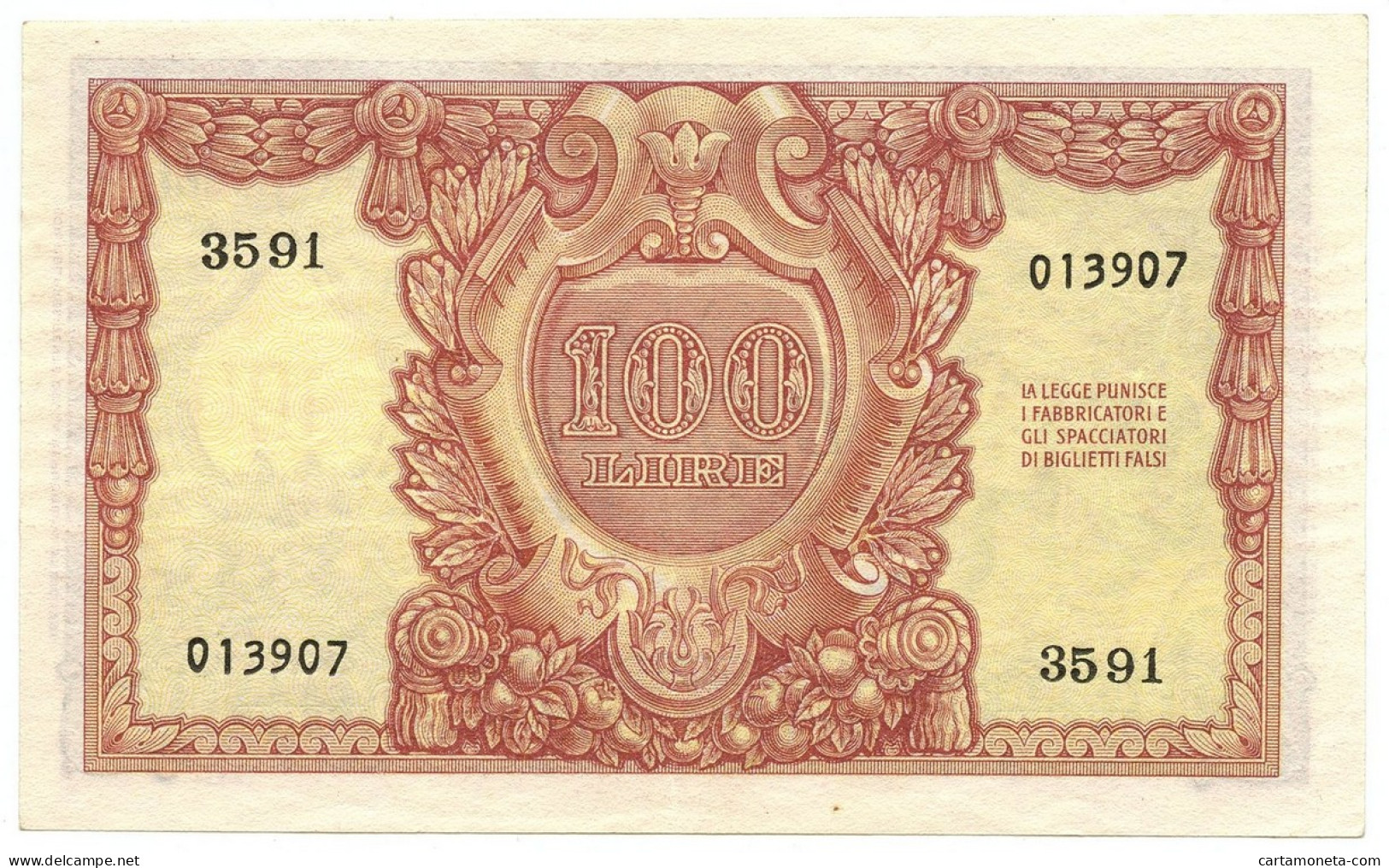 100 LIRE BIGLIETTO DI STATO ITALIA ELMATA DI CRISTINA 31/12/1951 SPL+ - Sonstige & Ohne Zuordnung