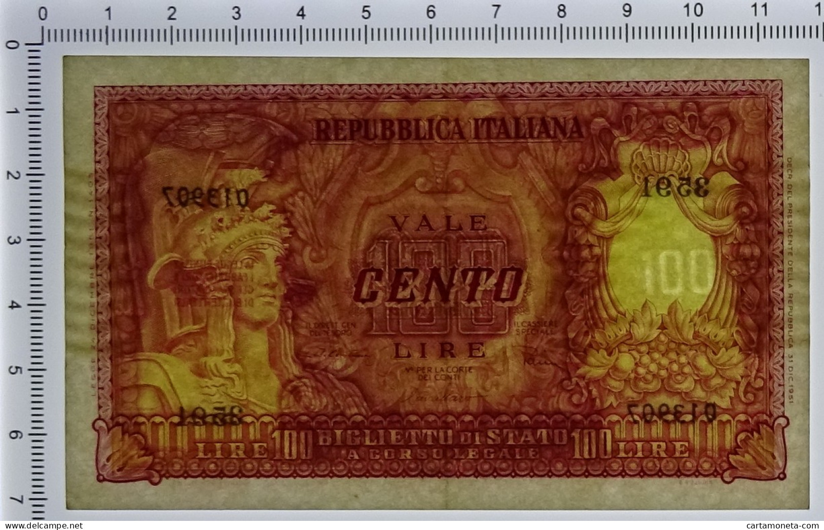 100 LIRE BIGLIETTO DI STATO ITALIA ELMATA DI CRISTINA 31/12/1951 SPL+ - Autres & Non Classés