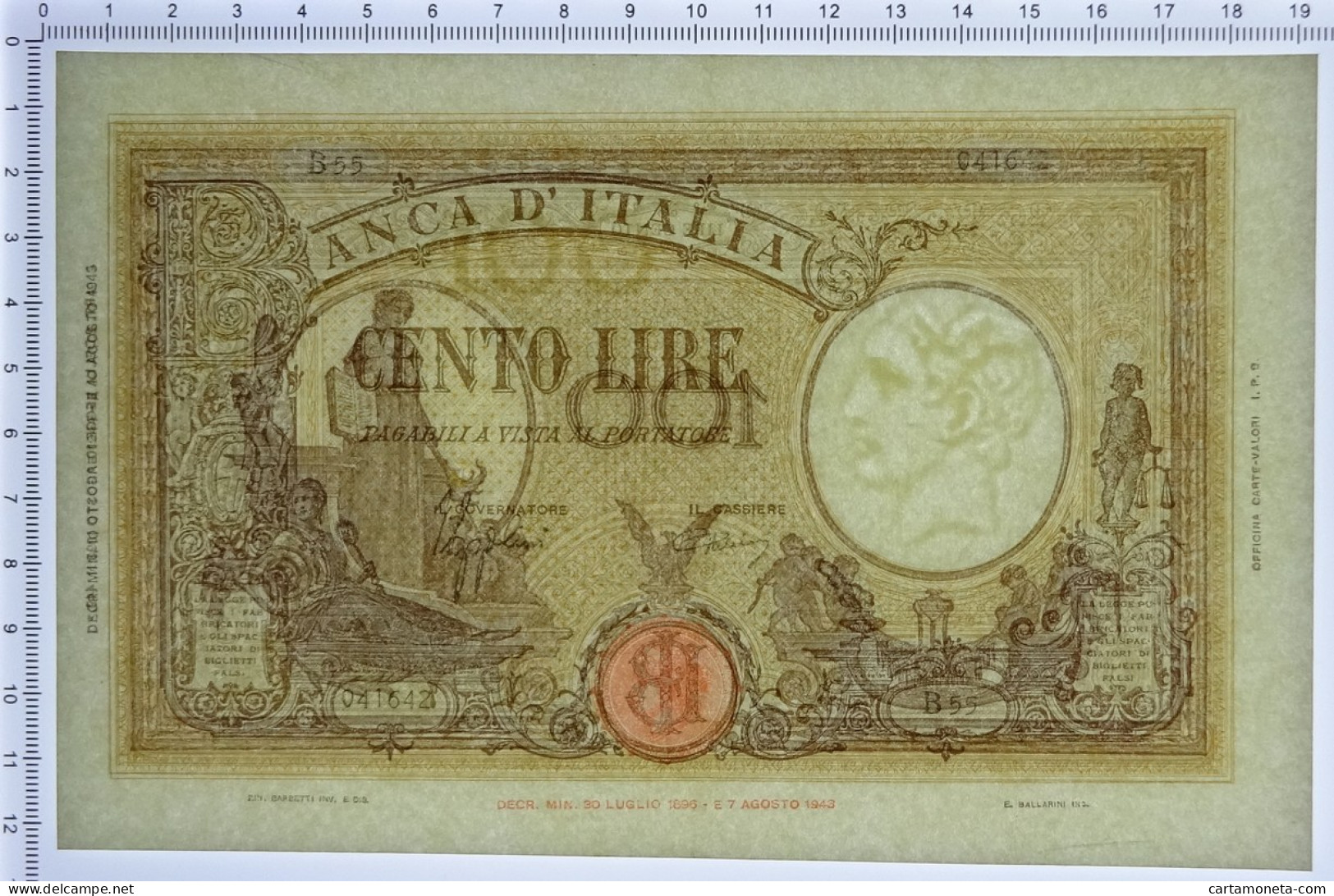 100 LIRE BARBETTI GRANDE B GIALLO TESTINA RETRO BI RSI 10/10/1944 SUP- - Regno D'Italia – Autres