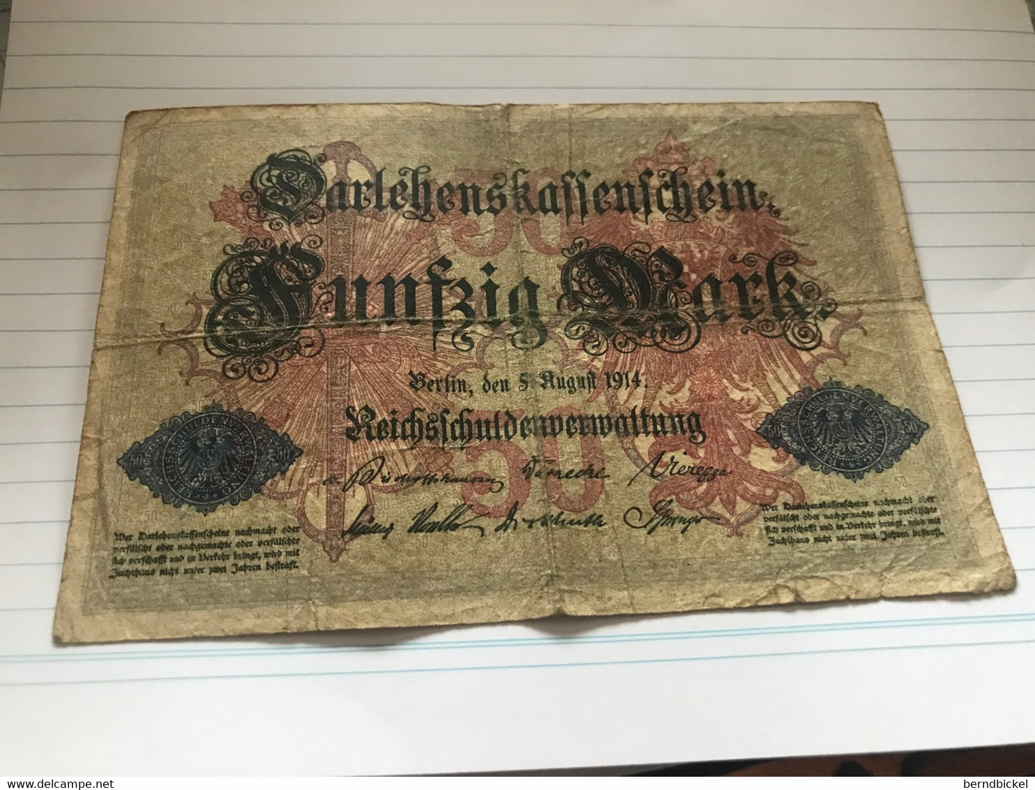 Papiergeld Notgeld Dalehenskassenschein 50 Mark 1914 - 50 Mark