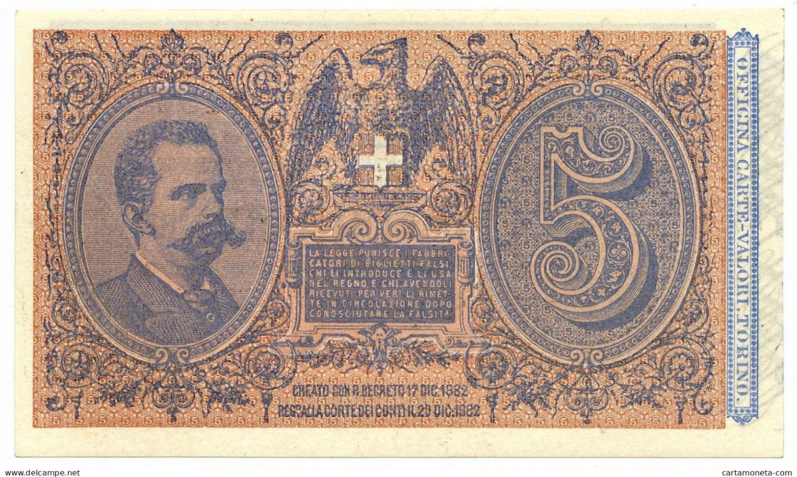 5 LIRE BIGLIETTO DI STATO EFFIGE UMBERTO I 25/10/1892 QFDS - Sonstige