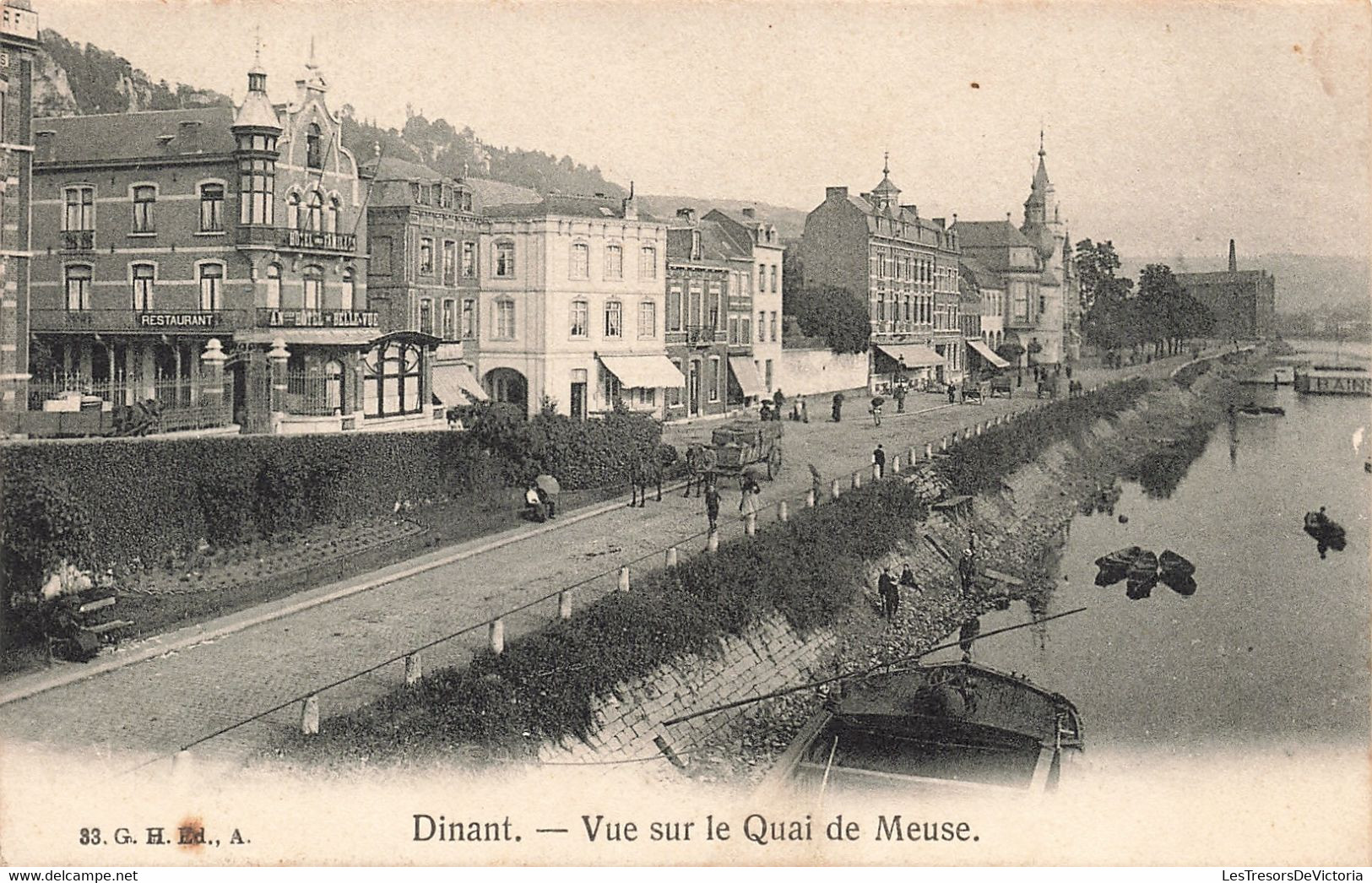 CPA - Belgique - Dinant - Vue Sur Le Quai De Meuse - Edit. G.H. - Oblitéré Dinant 1907 - Animé - Canal - Restaurant - Dinant