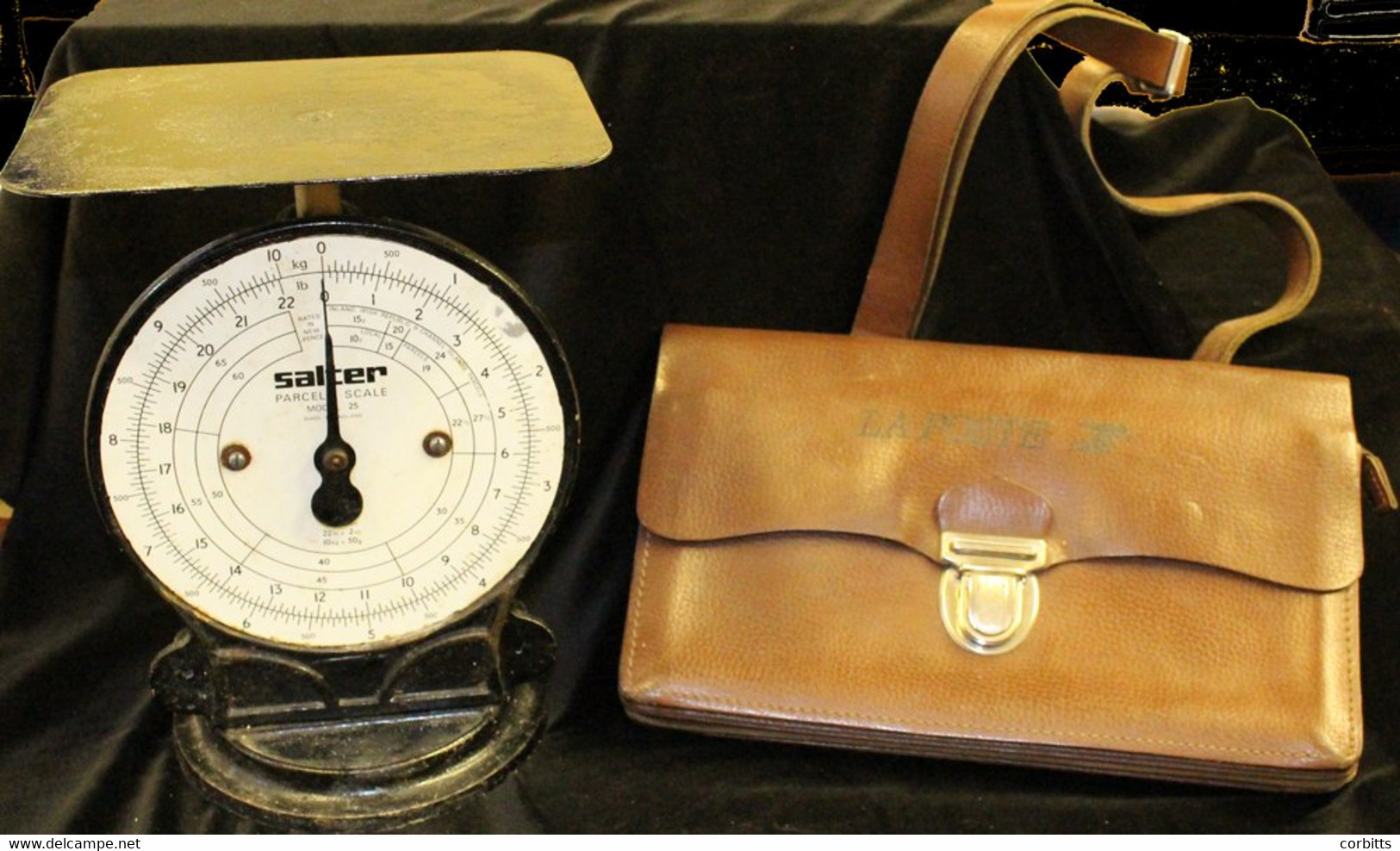 SALTER PARCEL SCALE 20thC, Model 25, Weights To 22lbs, Also A French Telegram Delivery Hide Bag Marked 'POSTES' With Sho - Andere & Zonder Classificatie