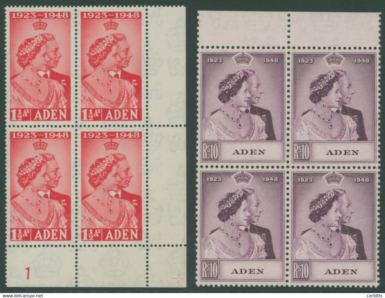 1948 Wedding Set In UM Marginal Blocks Of Four (low Val Is Plate Block), SG.30/1, Cat. £163+ - Andere & Zonder Classificatie