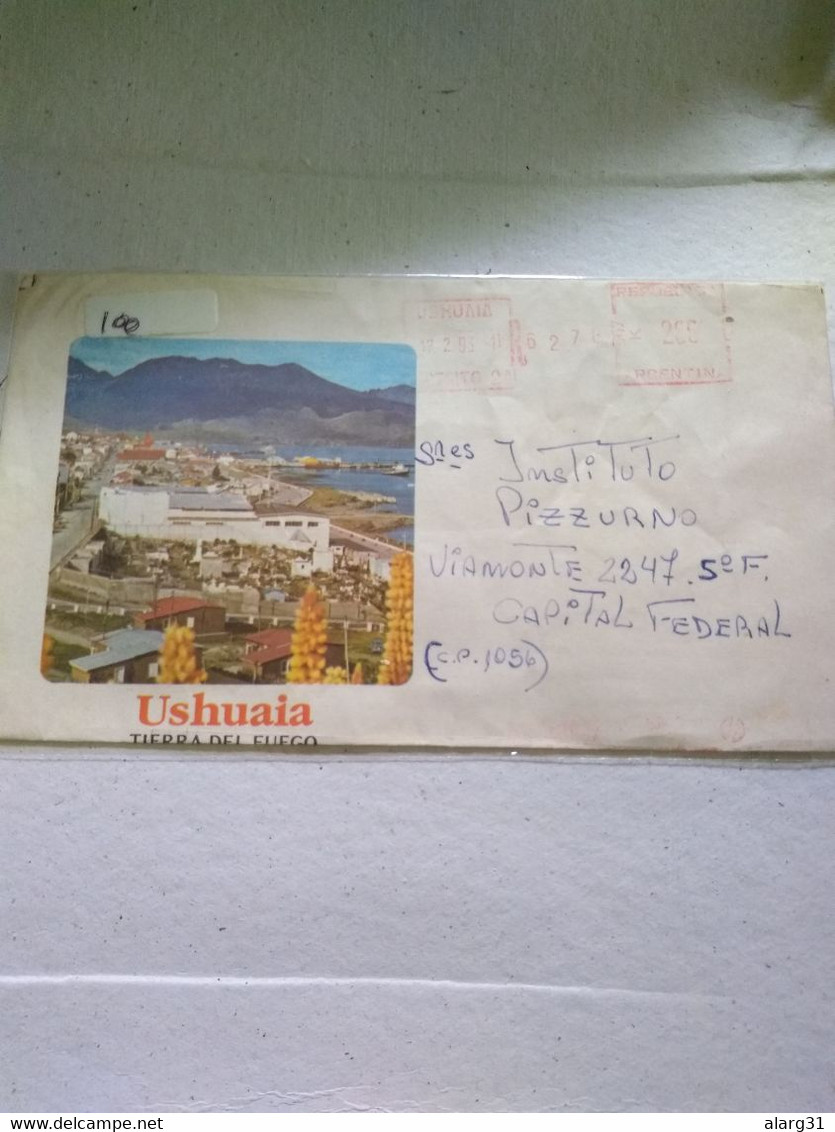 Argentina Registered Letter Decorated.ushuaia World End.machine Red Pmk 1993.e 7 1or 2 Covers Conmems For Post. - Brieven En Documenten