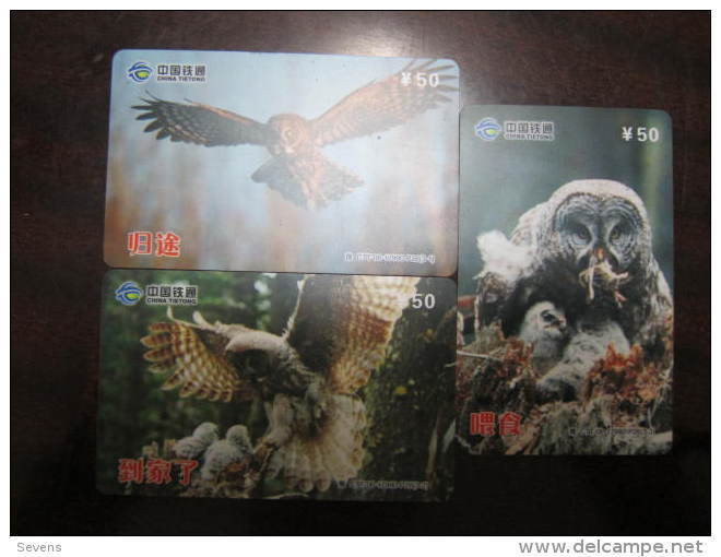 China Prepaid Phonecard, Owls, Set Of 3,real Phonecard Not Fake - Uilen