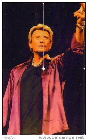 GB PUZZLE 4 CARTES JOHNNY HALLYDAY EN CONCERT VESTE MAUVE RARE - Musique