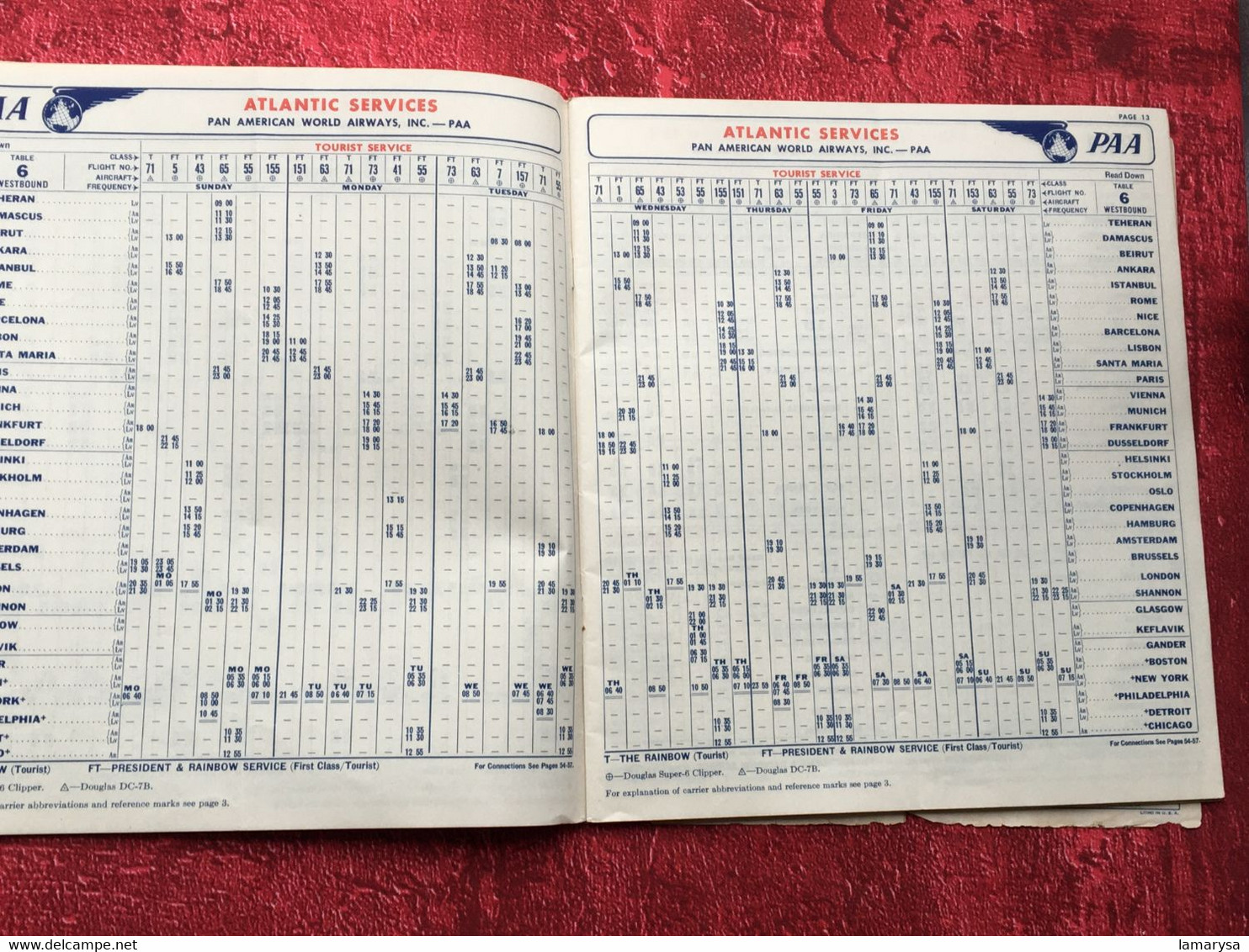 1956 Pan America World Airways-PAA-☛Dépliant guide Horaires-Voyage-☛Vintage Flight Timetable Aviation Memorabilia-Cargo-