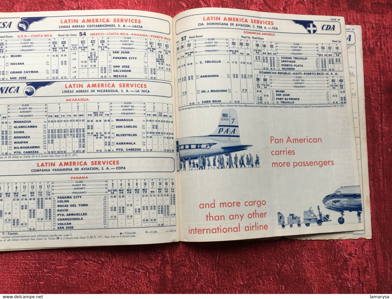 1956 Pan America World Airways-PAA-☛Dépliant guide Horaires-Voyage-☛Vintage Flight Timetable Aviation Memorabilia-Cargo-