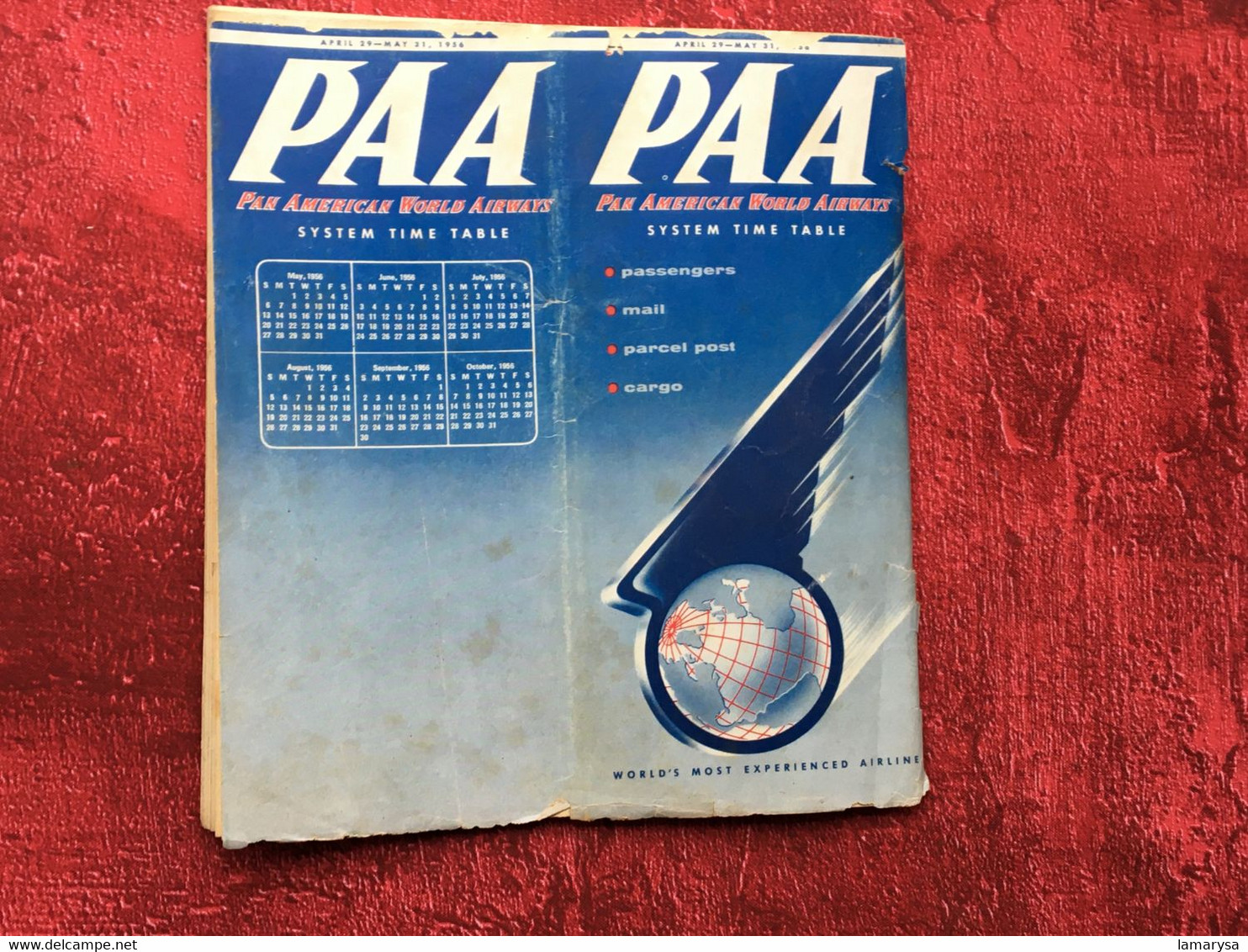 1956 Pan America World Airways-PAA-☛Dépliant guide Horaires-Voyage-☛Vintage Flight Timetable Aviation Memorabilia-Cargo-