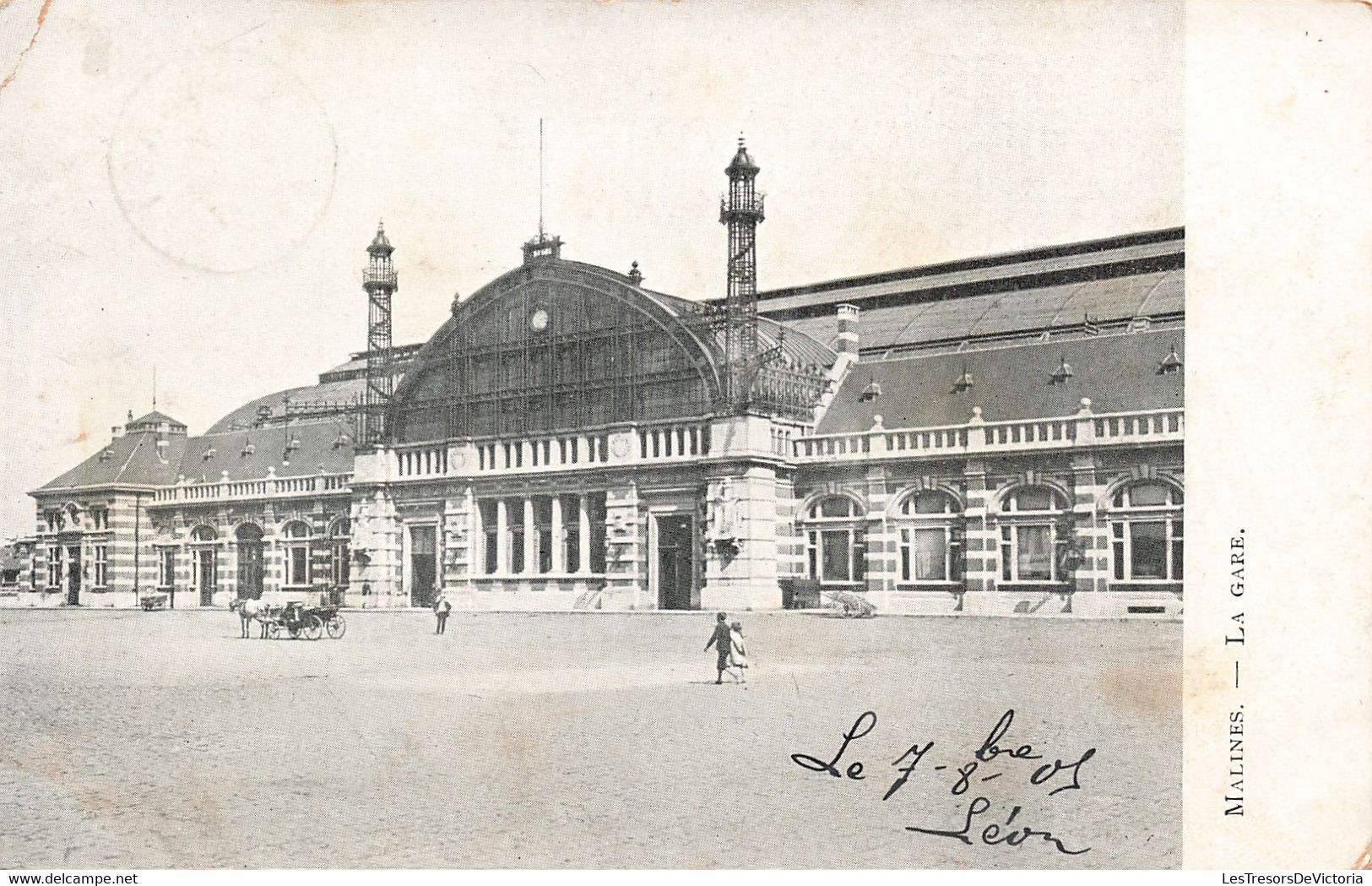 CPA - Belgique - Malines - La Gare - Précurseur - Oblitéré Quenast 1905 - Animé - Calèche - Cheval - Mechelen