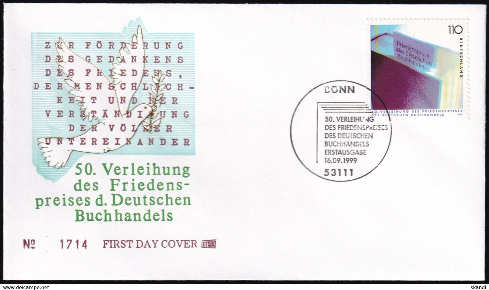 DEUTSCHLAND 1999 Mi-Nr. 2075 FDC - 1991-2000