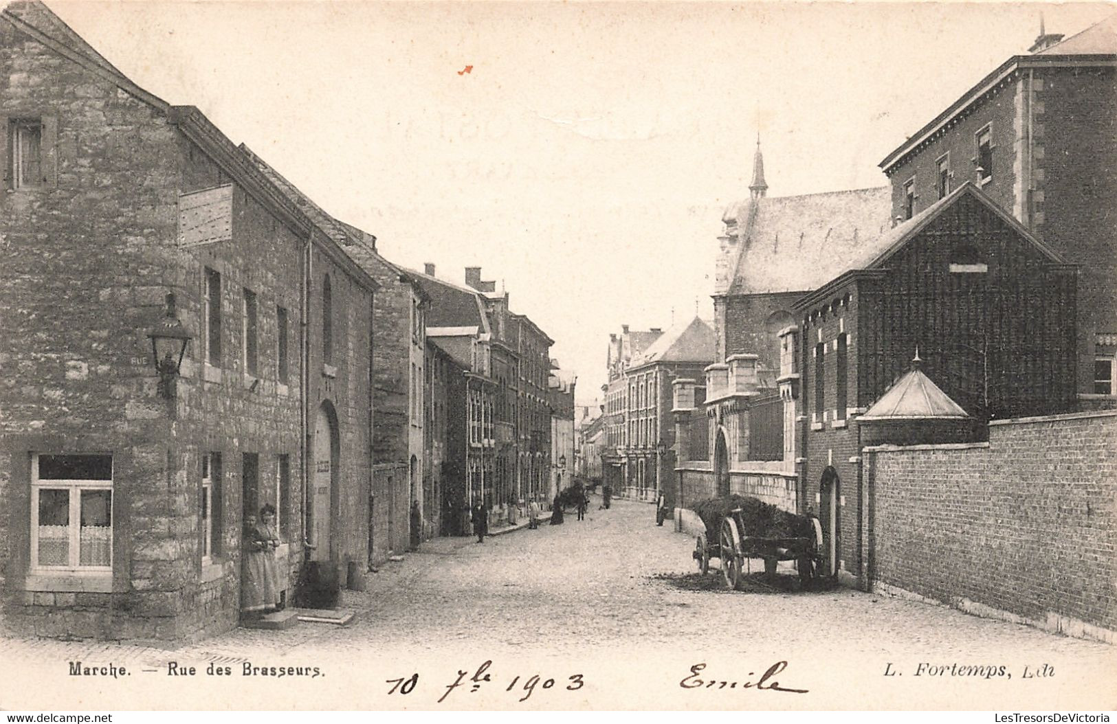 CPA - Belgique - Marche - Rue Des Brasseurs - Edit. L. Fortemps - Précurseur - Oblitéré Marche - Animé - Charette - Marche-en-Famenne