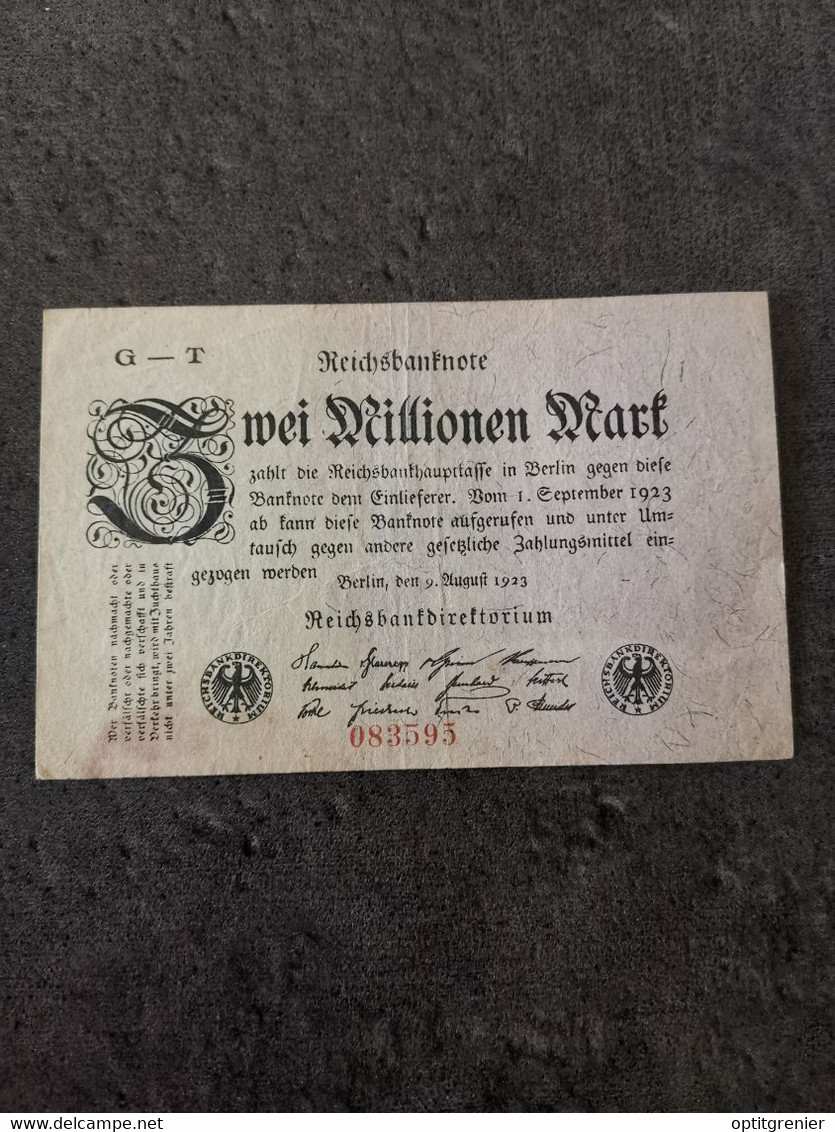 BILLET 2 000 000 MARK 9 8 1923 BERLIN REICHSBANKNOTE ALLEMAGNE / GERMANY - 2 Millionen Mark