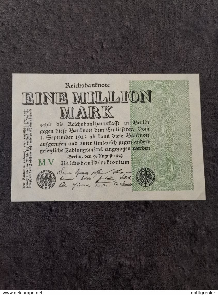 BILLET 1 000 000 MARK 9 8 1923 BERLIN REICHSBANKNOTE ALLEMAGNE / GERMANY - 1 Miljoen Mark