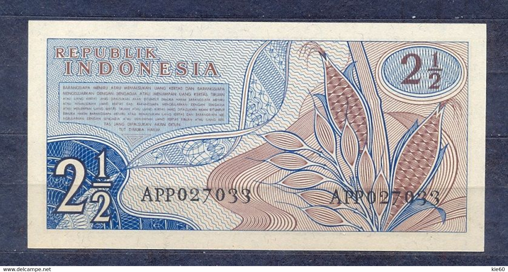 Indonesia - 1960 - 2,5 Rupiah...  P77 ..UNC - Indonésie