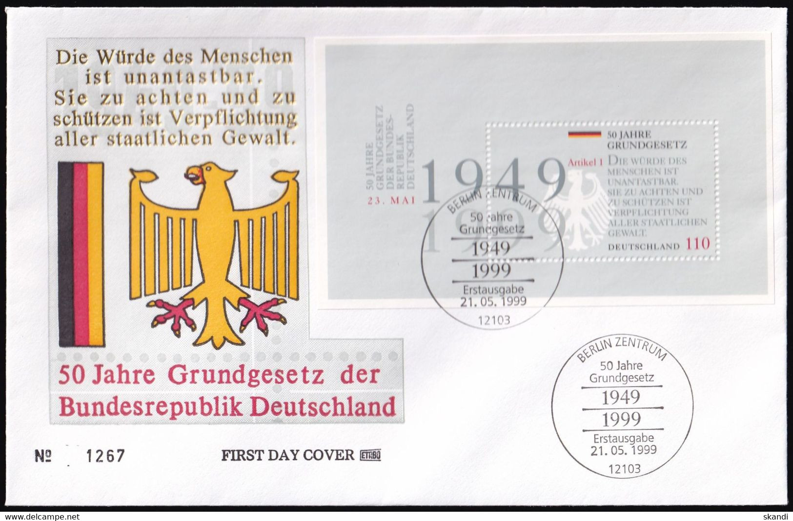 DEUTSCHLAND 1999 Mi-Nr. Block 48 FDC - 1991-2000