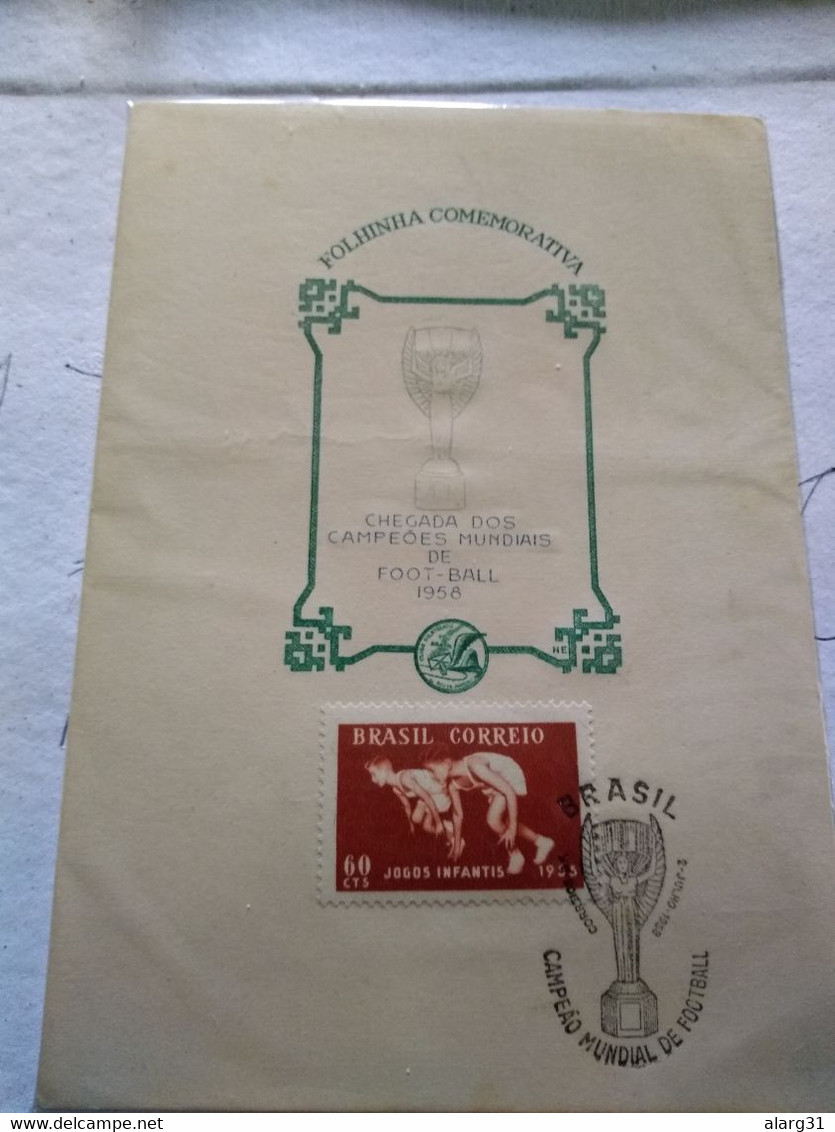 Brasil.pmk Winners Of Football Cup 1958 Arrival 2/july/1958 On Special Sheet.16*11.5 Cmt 7 Poste RK.conmem .2 Letters. - 1958 – Zweden
