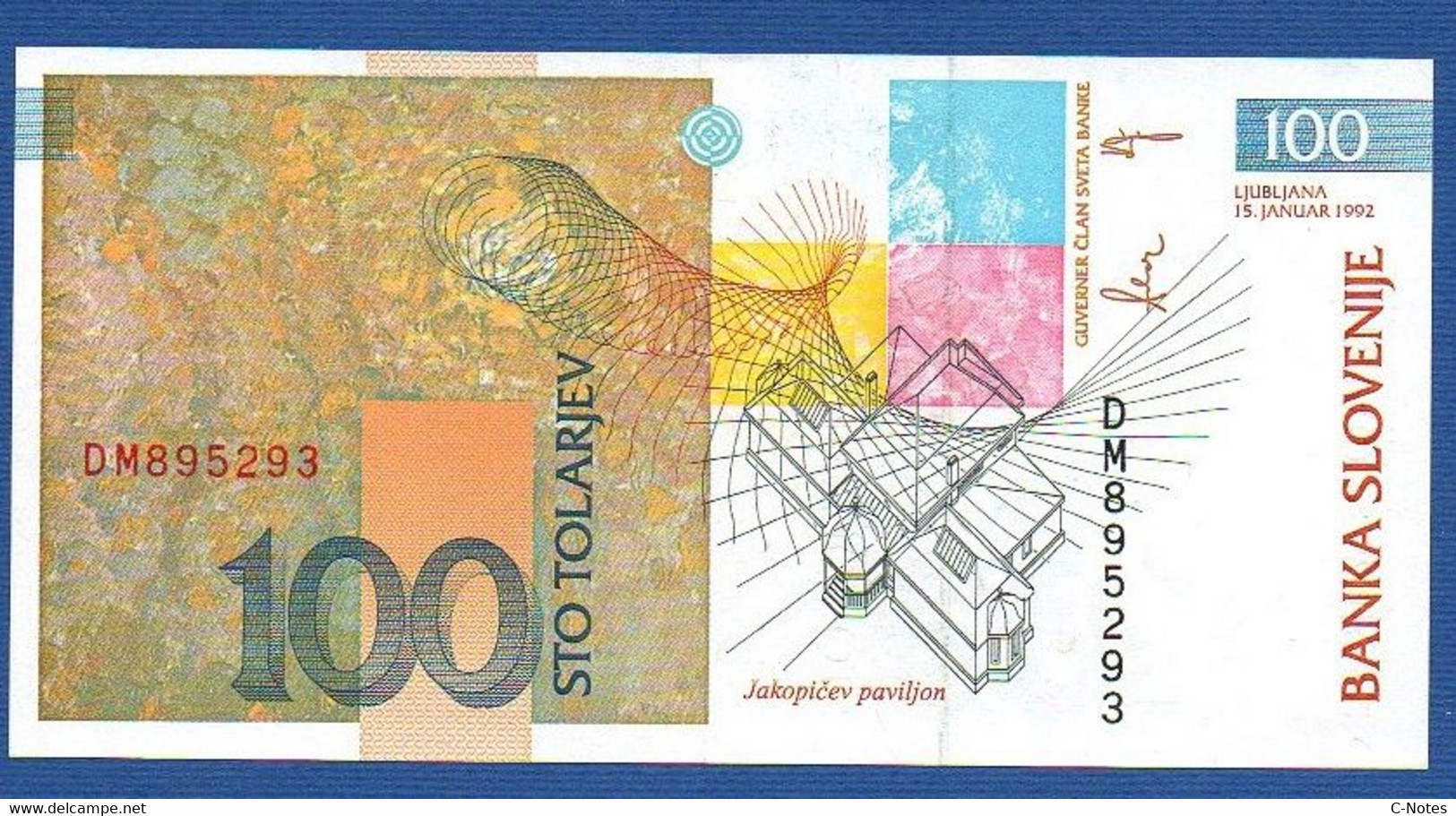 SLOVENIA - P.14 – 100 Tolarjev 15.01.1992 UNC-, Serie DM895293 - Slovénie