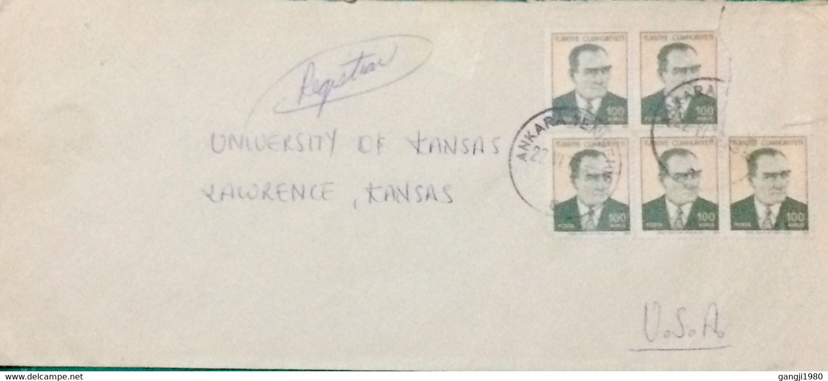 TURKEY 1971, KEMAL ATARTURK,  MULTIPLE 5 STAMP, COVER USED TO USA, ANKARA CITY CANCEL - 1837-1914 Esmirna