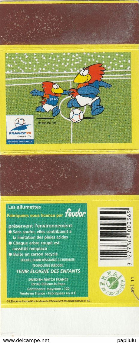 BOITES D'ALLUMETTES 433 : Footix Mascotte De La Coupe Du Monde 98 , A Grattoir Uni , Marque Feudor - Zündholzschachteletiketten