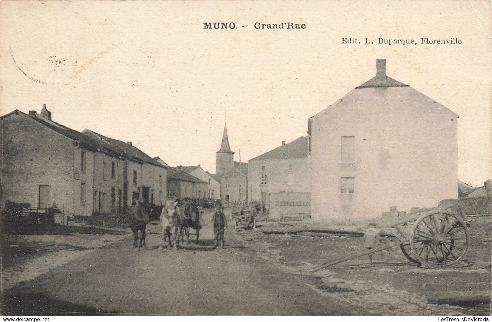 CPA - Belgique - Muno - Grand'Rue - Edit. L. Duparque - Oblitération à Etoile Muno 1909 - Animé - Cheval - Charette - Autres & Non Classés