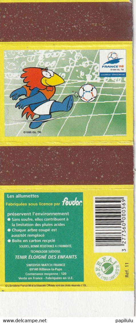 BOITES D'ALLUMETTES 434 : Footix Mascotte De La Coupe Du Monde 98 , A Grattoir Uni , Marque Feudor - Zündholzschachteletiketten