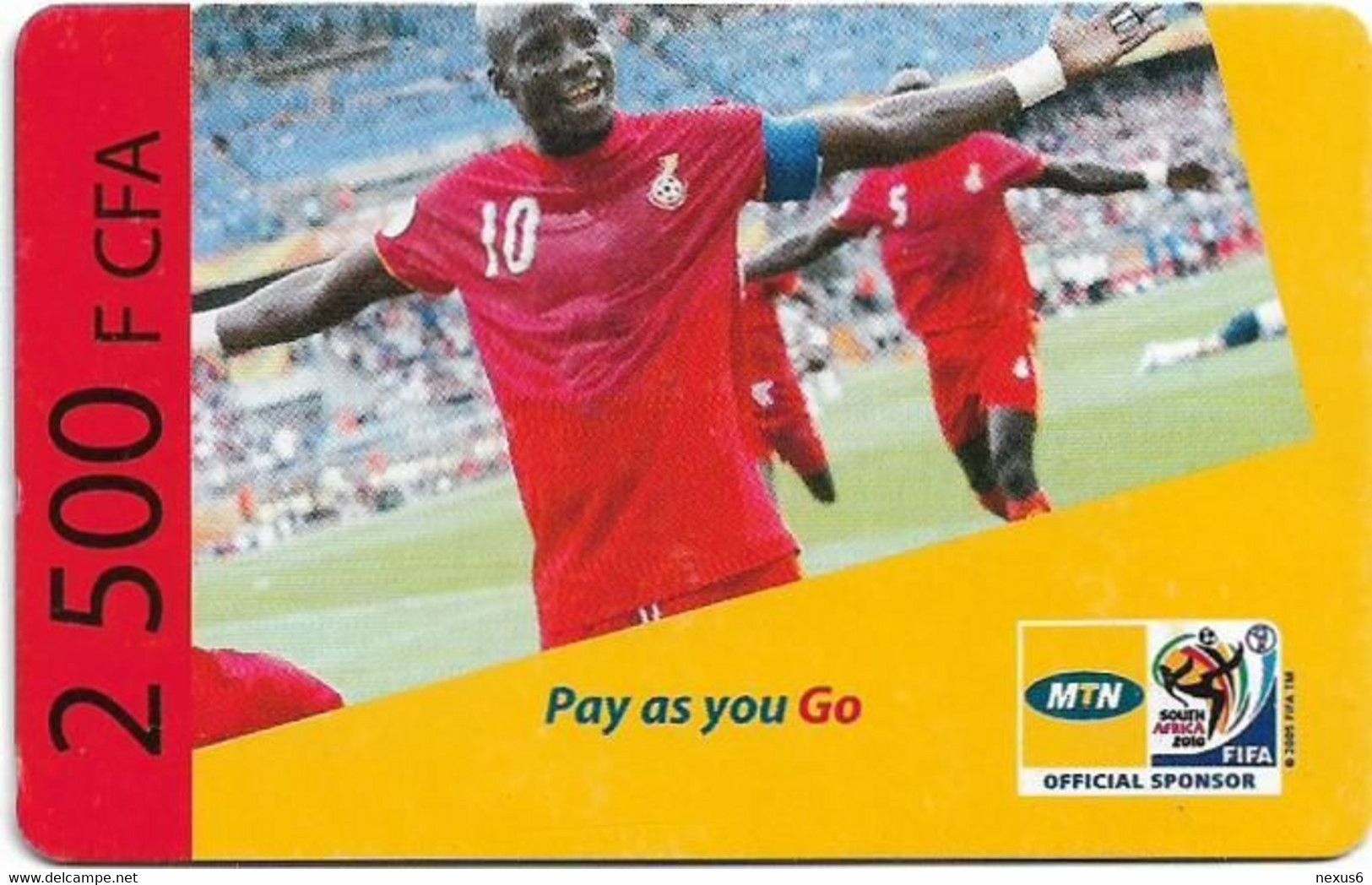 Benin - MTN - South Africa 2010 - Football Player No10, GSM Refill 2.500CFA, Used - Benin