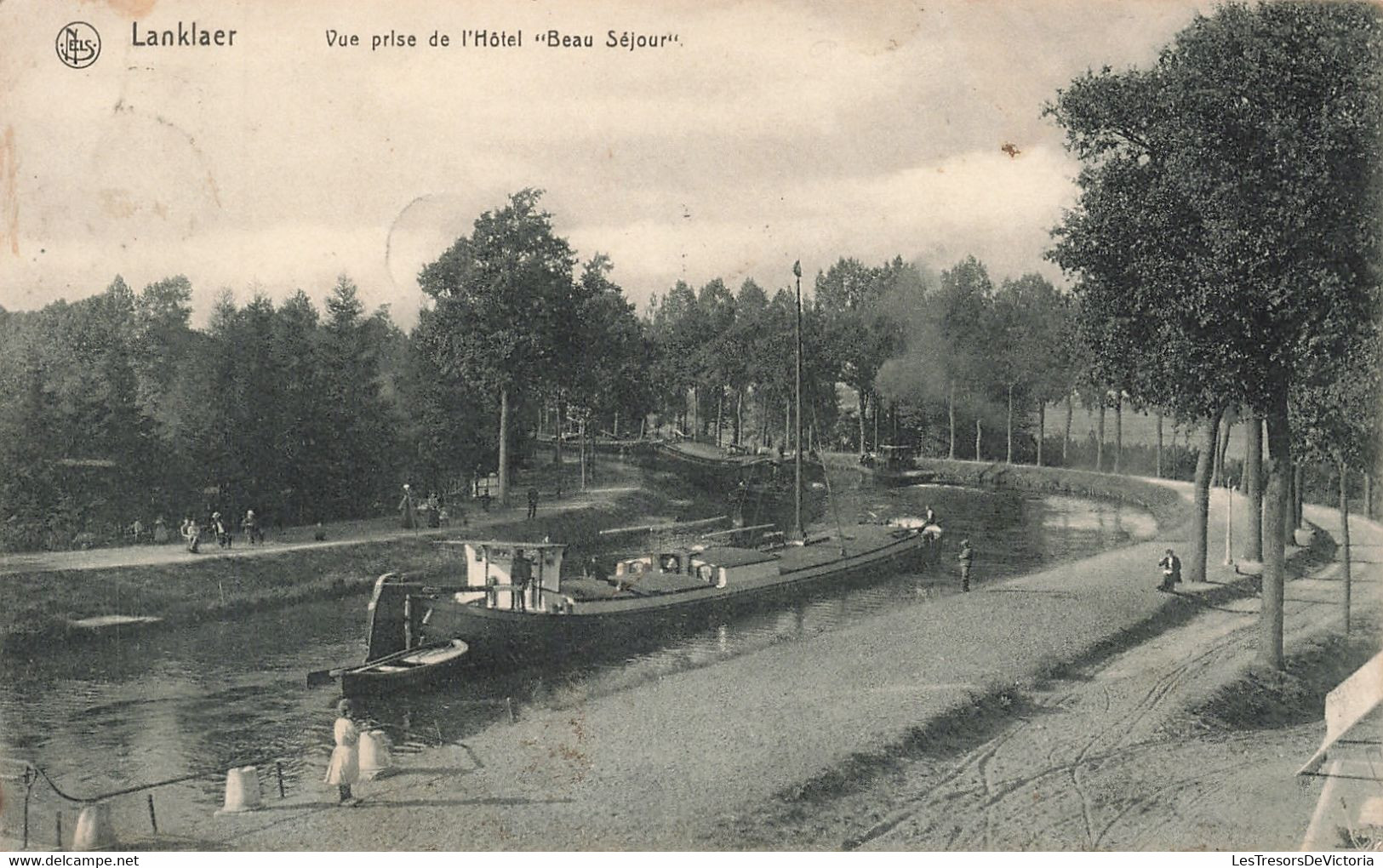 CPA - Belgique - Lanklaer - Vue Prise De L'Hôtel Beau Séjour - Collection Hôtel Beau Séjour - Edit. Nels - Péniche - Dilsen-Stokkem