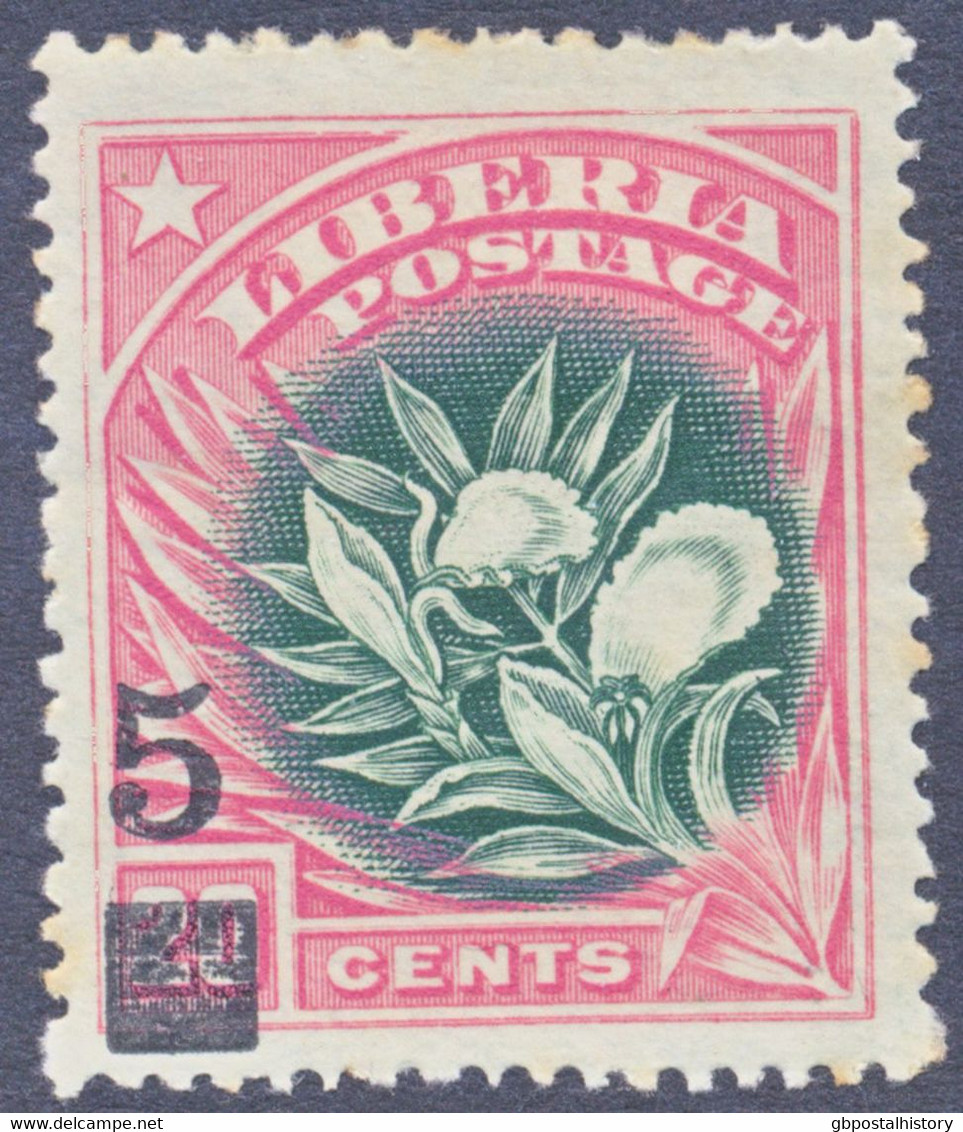 LIBERIA 1915, Freim.-Ah.-Ausgabe 5 (C.) A. 20 C. Paradieskörnerpflanze Ungebr. Kab.-Stück, ABART: Wie Aufdruck Type VII - Liberia