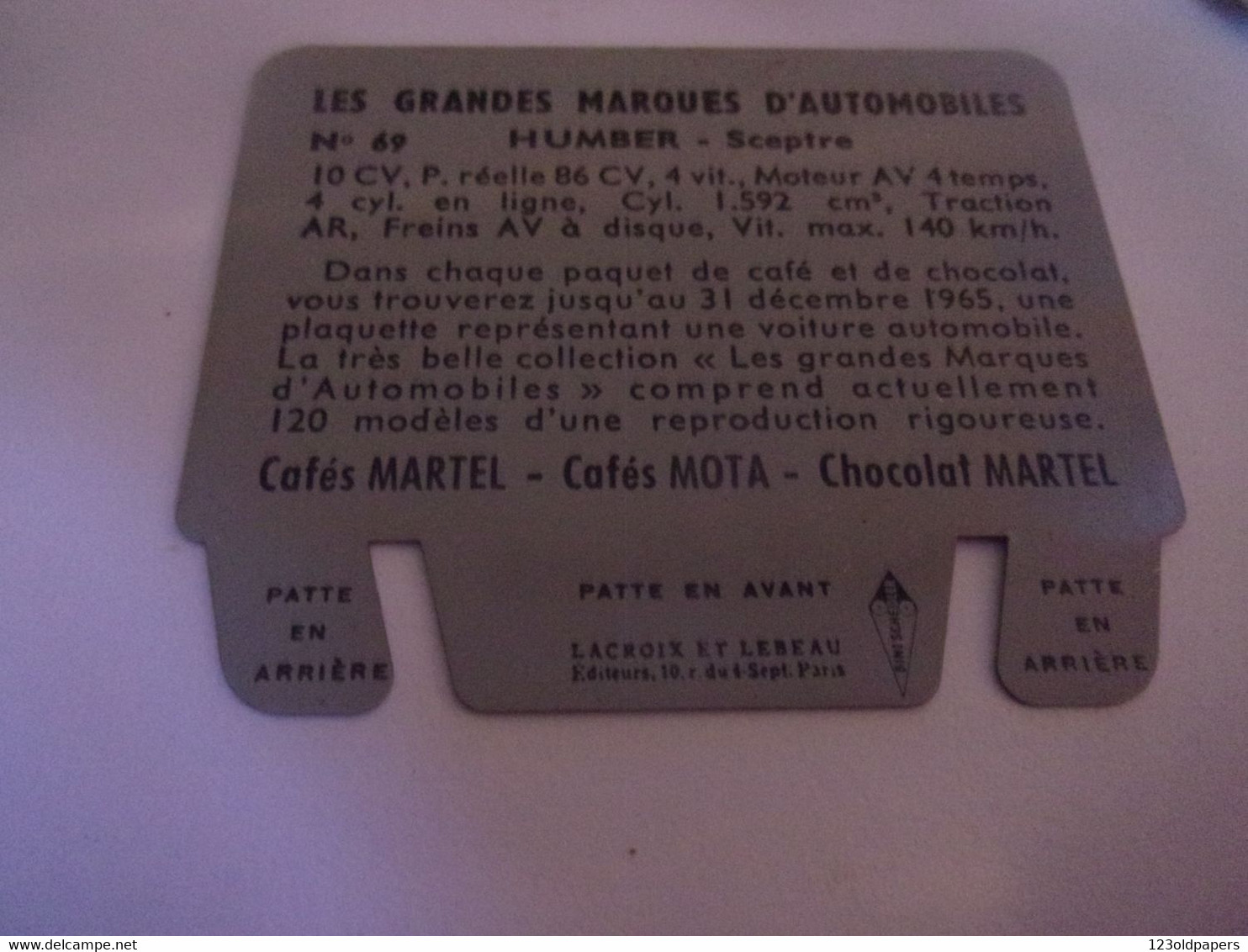 LOT DE 20 PUBLICITE PLAQUE METAL 1965 CAFES MARTEL LES GRANDES MARQUES D'AUTOMOBILES ARGENTON CREUSE - Voitures