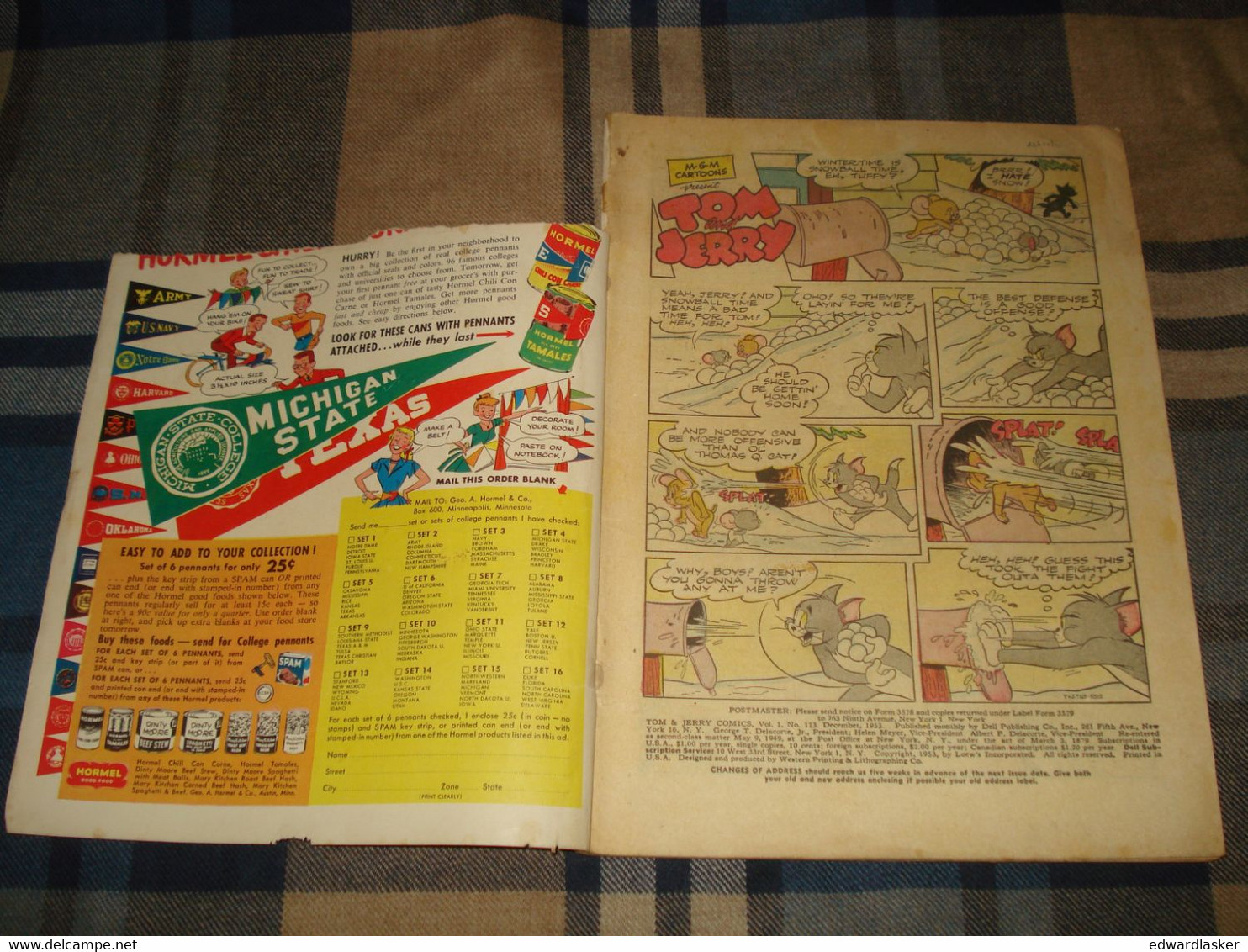 TOM AND JERRY COMICS N°113 (comics VO) - Décembre 1953 - Dell - état Médiocre - Other Publishers