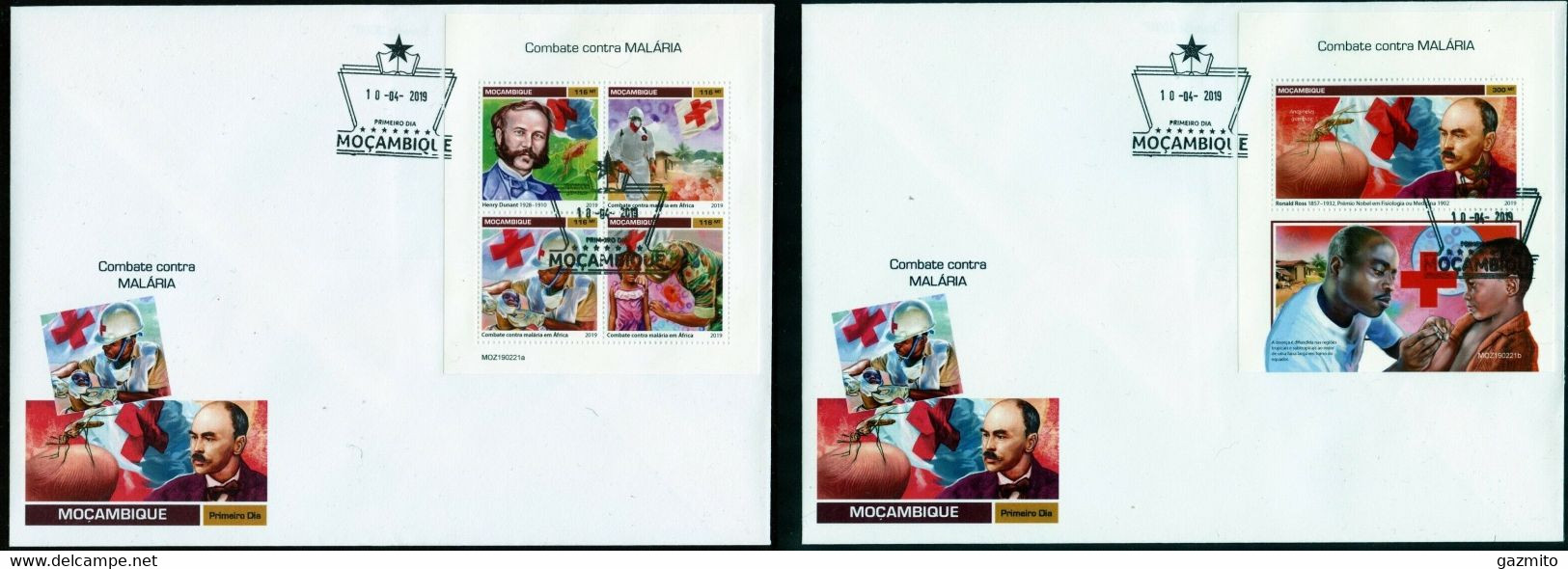 Mozambico 2019, Red Cross, Dunant, 4val In BF +BF In 2FDC - Henry Dunant