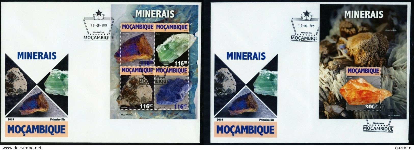 Mozambico 2019, Minerals II, 4val In BF +BF  In 2FDC - Minéraux