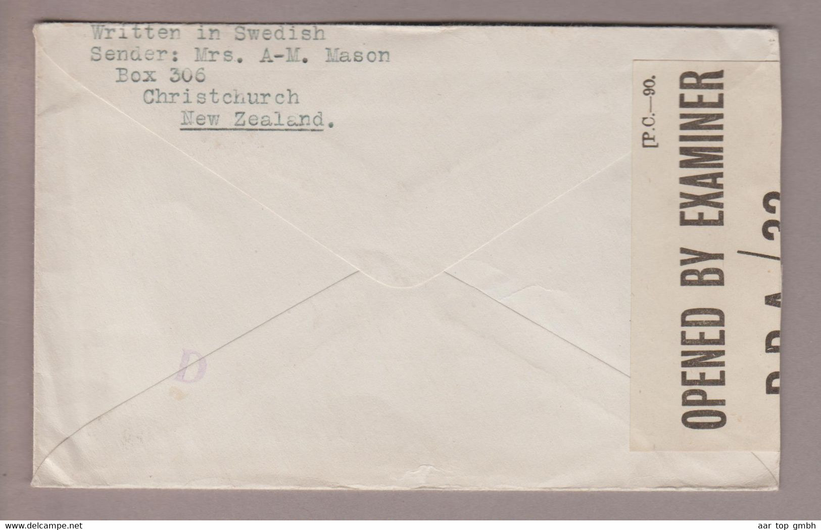 Neuseeland New Zealand 1945-08-09 Christchurch O.A.T. Airmail  Zensuriert Nach Stockholm - Lettres & Documents