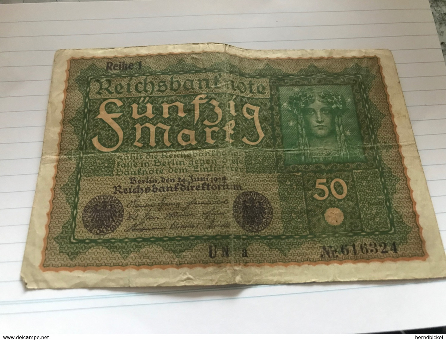 Papiergeld Deutschland Reichsbanknote 50 Mark 1919 Reihe 1 - 50 Mark