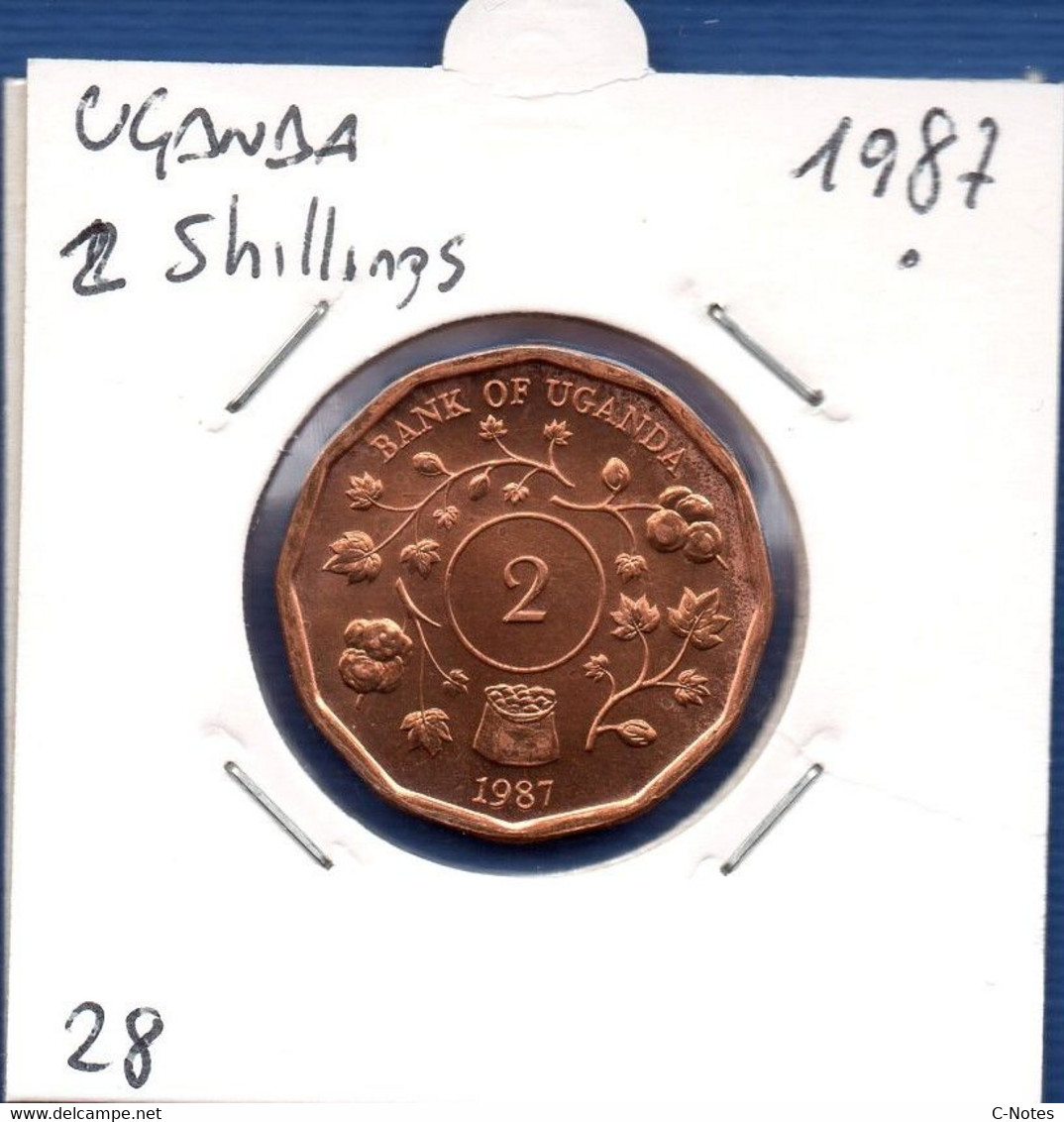 UGANDA - 2 Shillings 1987 -  See Photos - Km 28 - Uganda