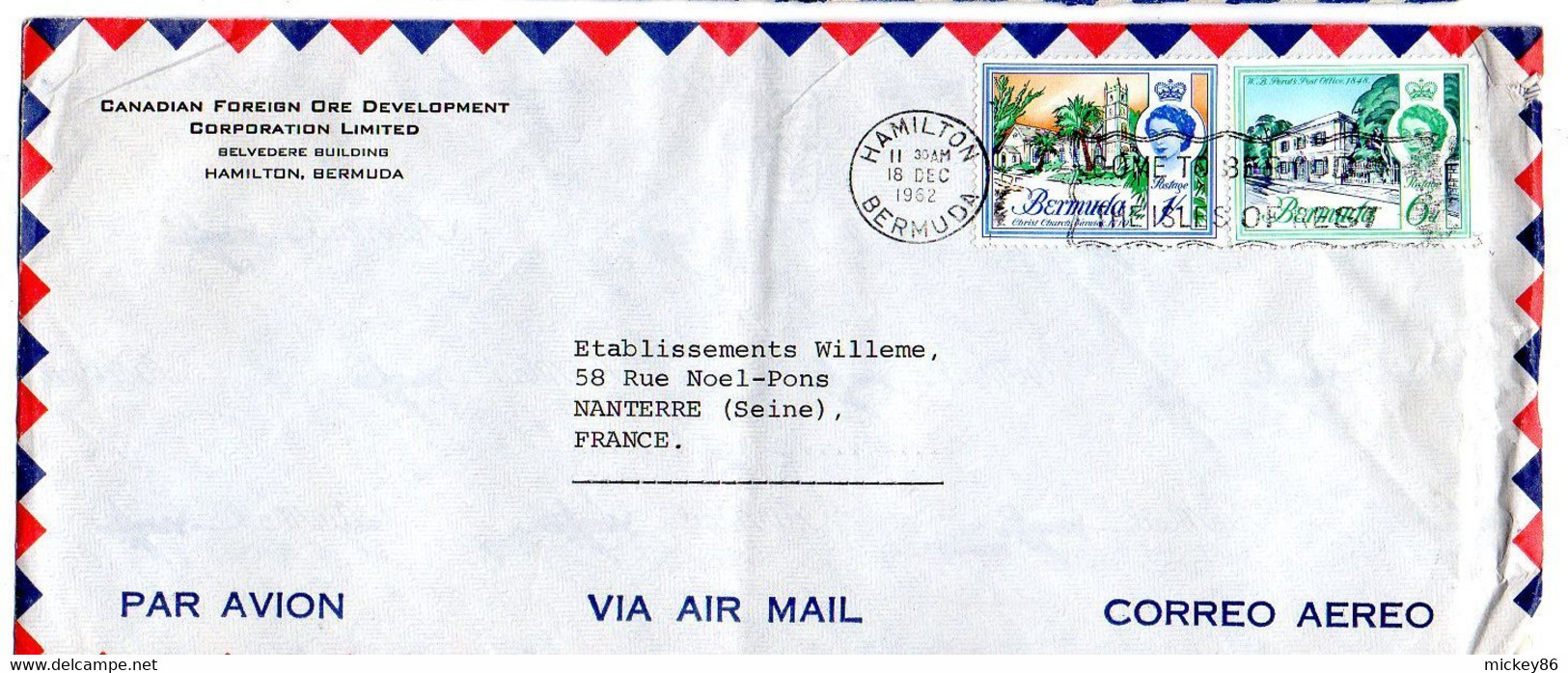 BERMUDES--1962--lettre HAMILTON  Pour NANTERRE-92 (France).timbres Sur Lettre,  Cachet - Bermuda