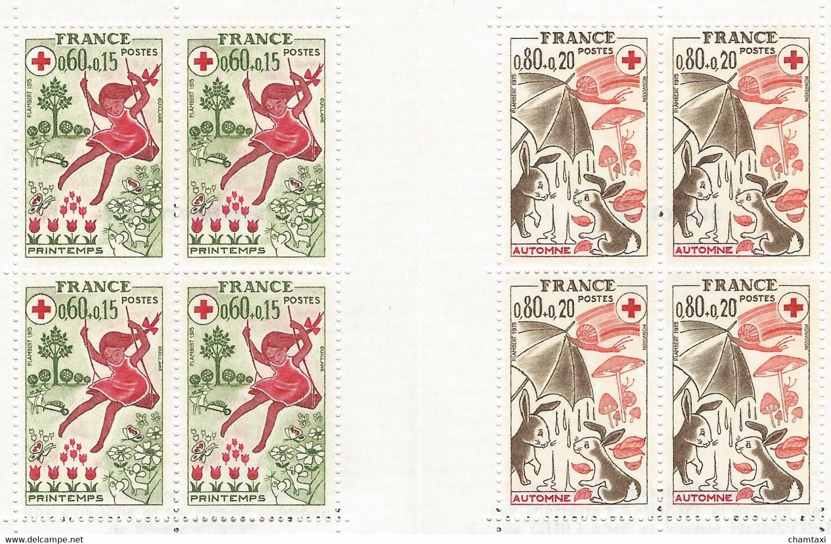 FRANCE 1975 CARNET CROIX ROUGE 2024 PRINTEMPS AUTOMNE TIMBRES DESSINES PAR PIERETTE LAMBERT GRAVES PAR GUILLAME - Croix Rouge