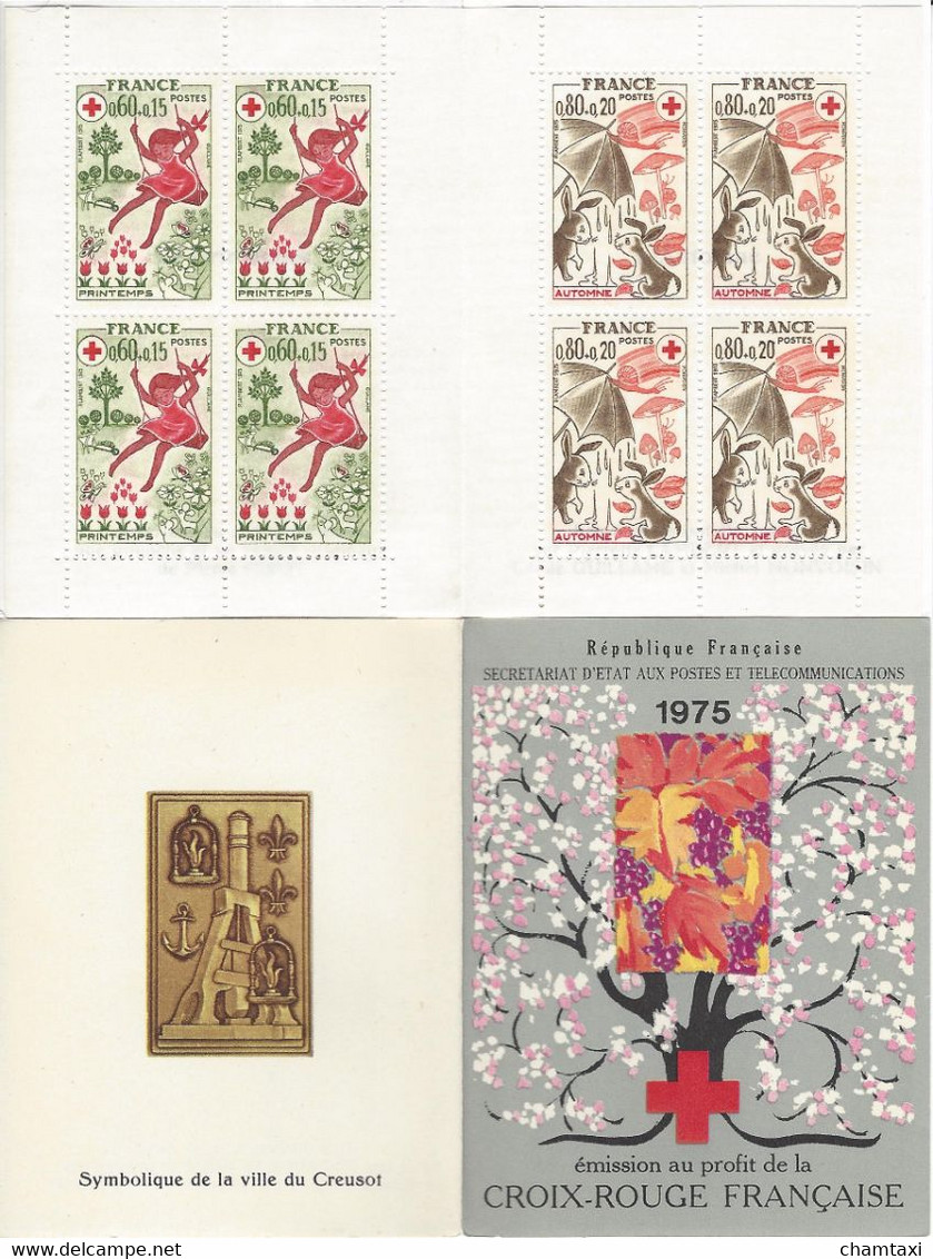 FRANCE 1975 CARNET CROIX ROUGE 2024 PRINTEMPS AUTOMNE TIMBRES DESSINES PAR PIERETTE LAMBERT GRAVES PAR GUILLAME - Croix Rouge