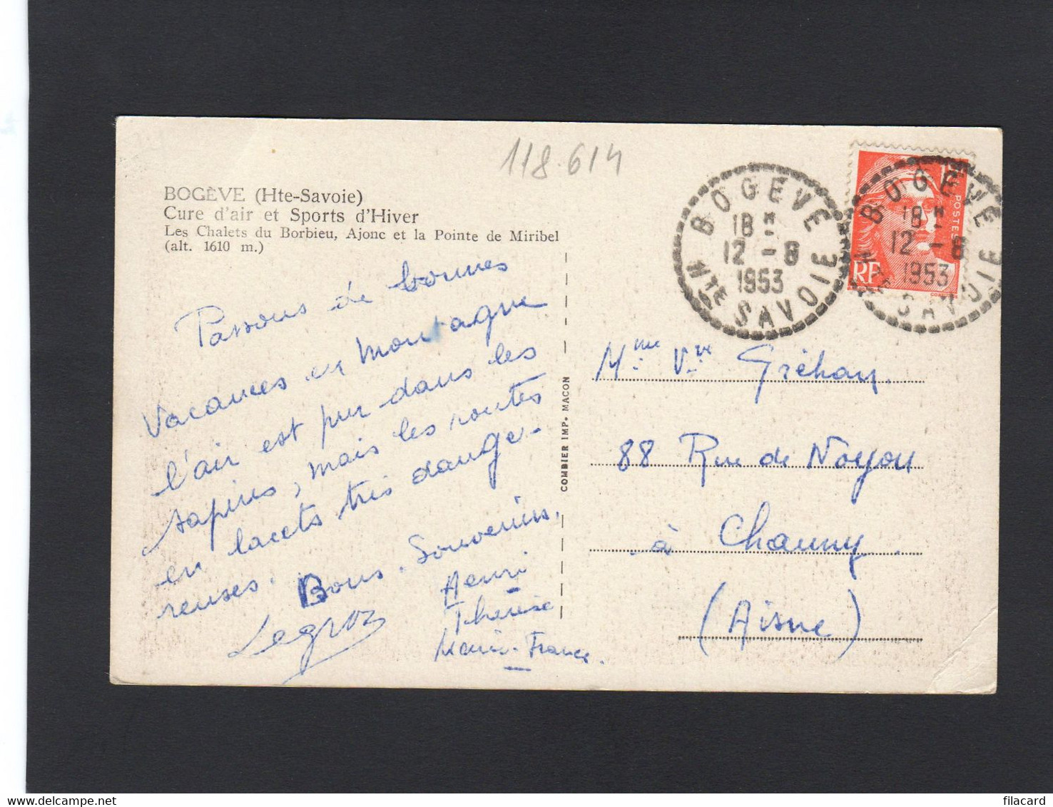 118614       Francia,   Bogeve,   Cure  D"air Et  Sports  D"Hiver,  VG  1953 - Sciez