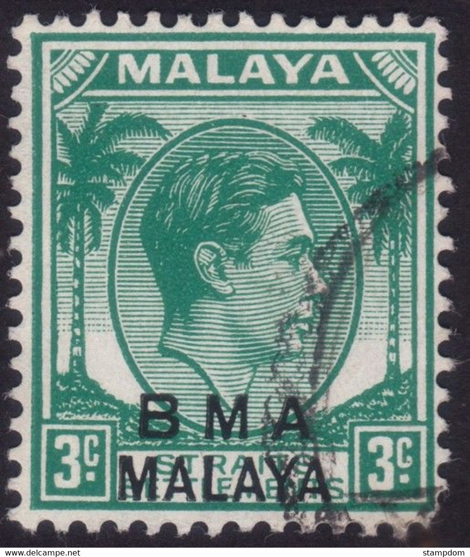 STRAIT SETTLEMENTS/BMA  1945 3c Chalkpaper Sc#258 - USED @N124 - Malaya (British Military Administration)