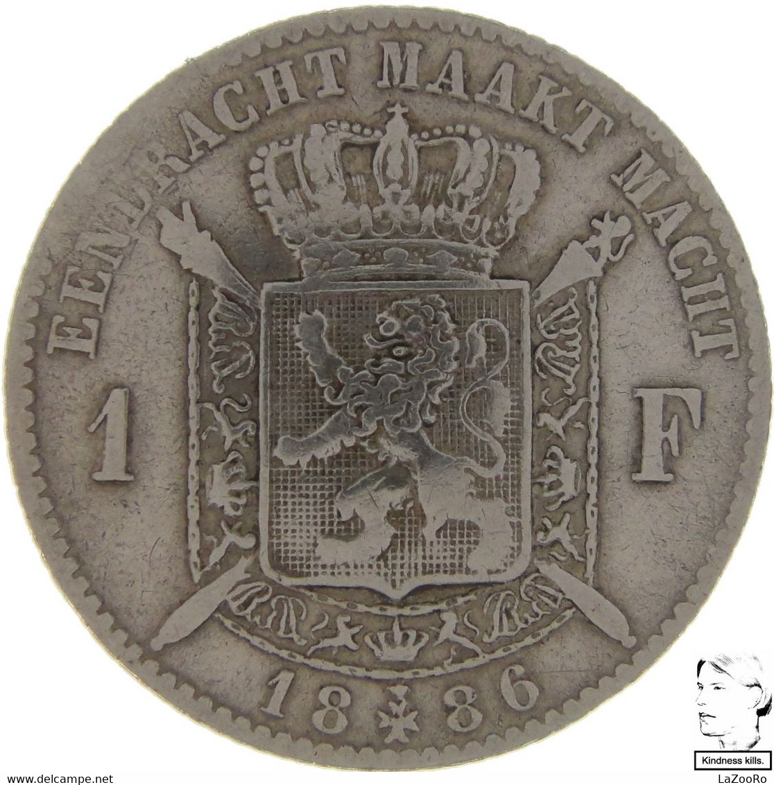 LaZooRo: Belgium 1 Franc 1886 VF / XF - Silver - 1 Frank